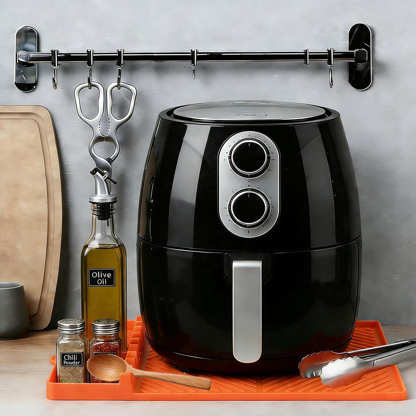 Silicone Tools Mat for Griddle Kitchen Cooking Baking Countertop-Side Shelf Spatula Mat with Drip Pad for Blackstone Weber Traeger Pit Boss Flat Top Grill Smoker- BBQ Accessories Gifts for Men(Orange)