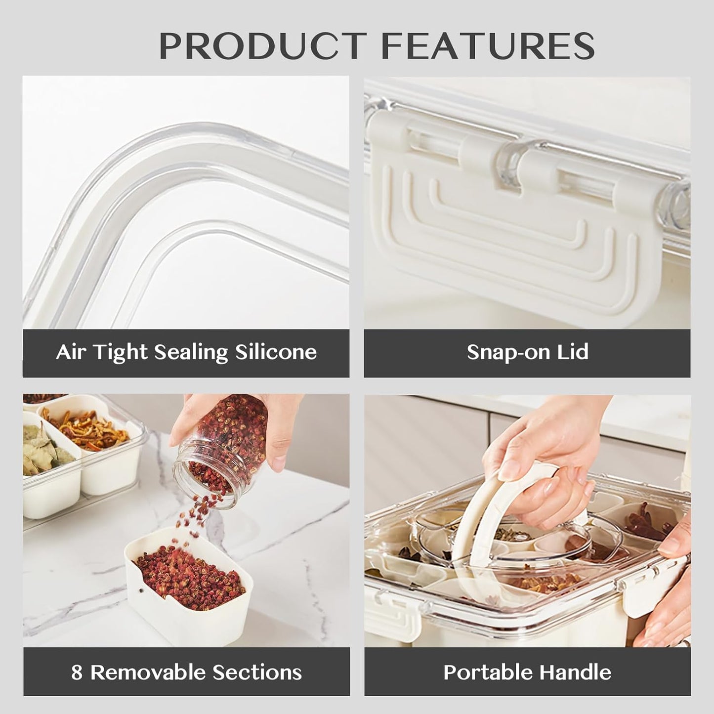 Snackle Box Container,Portable Snack Box 8 Compartment Divided Serving Tray with Lid,Clear Storage Organizer for Fruit Candy Nuts Veggie-Perfect for Road Travel Party (1 Pack-8 Compartments)