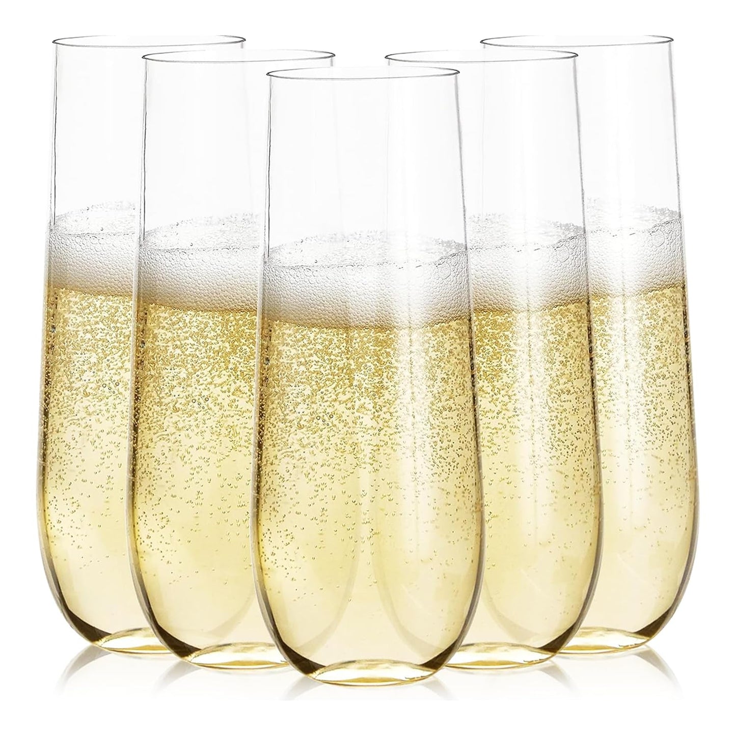 Prestee 24 Plastic Champagne Flutes - 9oz Heavy Duty Stemless Champagne Glasses for Parties - Disposable Clear Plastic Toasting Glasses, Mimosa Glass for New Year’s Eve Party Supplies