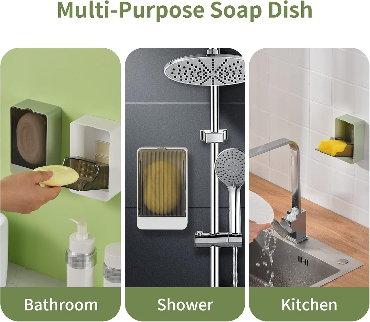 Soap Holder Dish Shower, 2 Pack Bar Soap Holder with Drainage, Self Draining Soap Holder, Wall Mounted Soap Box Tray Container for Bathroom, Bathtub Kitchen Sink, No Drilling, 4 Adhesive Include