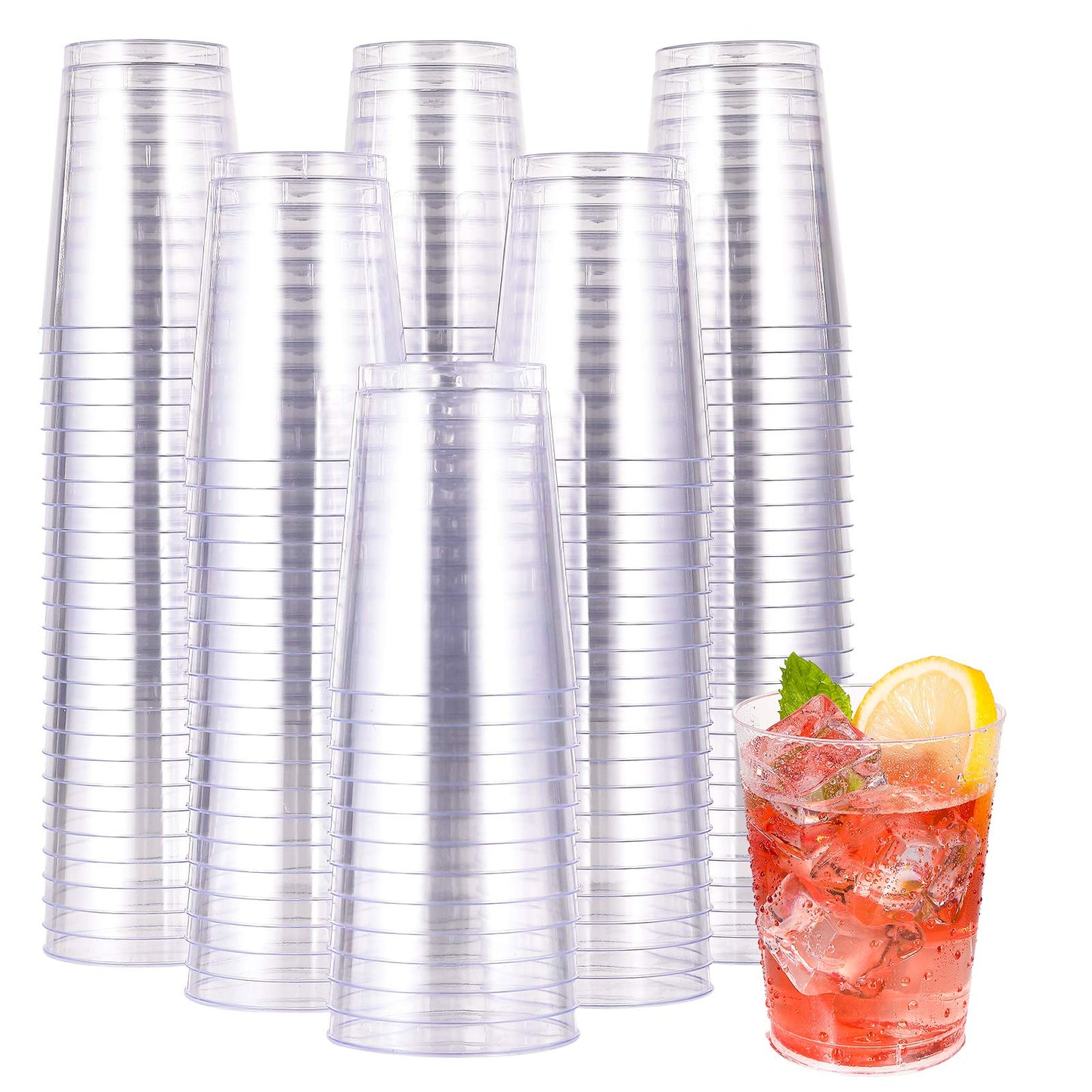 JOLLY CHEF 10 oz Clear Disposable Plastic Cups 200 Pack, Clear Plastic Cups Tumblers, Heavy duty Party Glasses, Disposable Cups for Wedding, Thanksgiving, Christmas Party