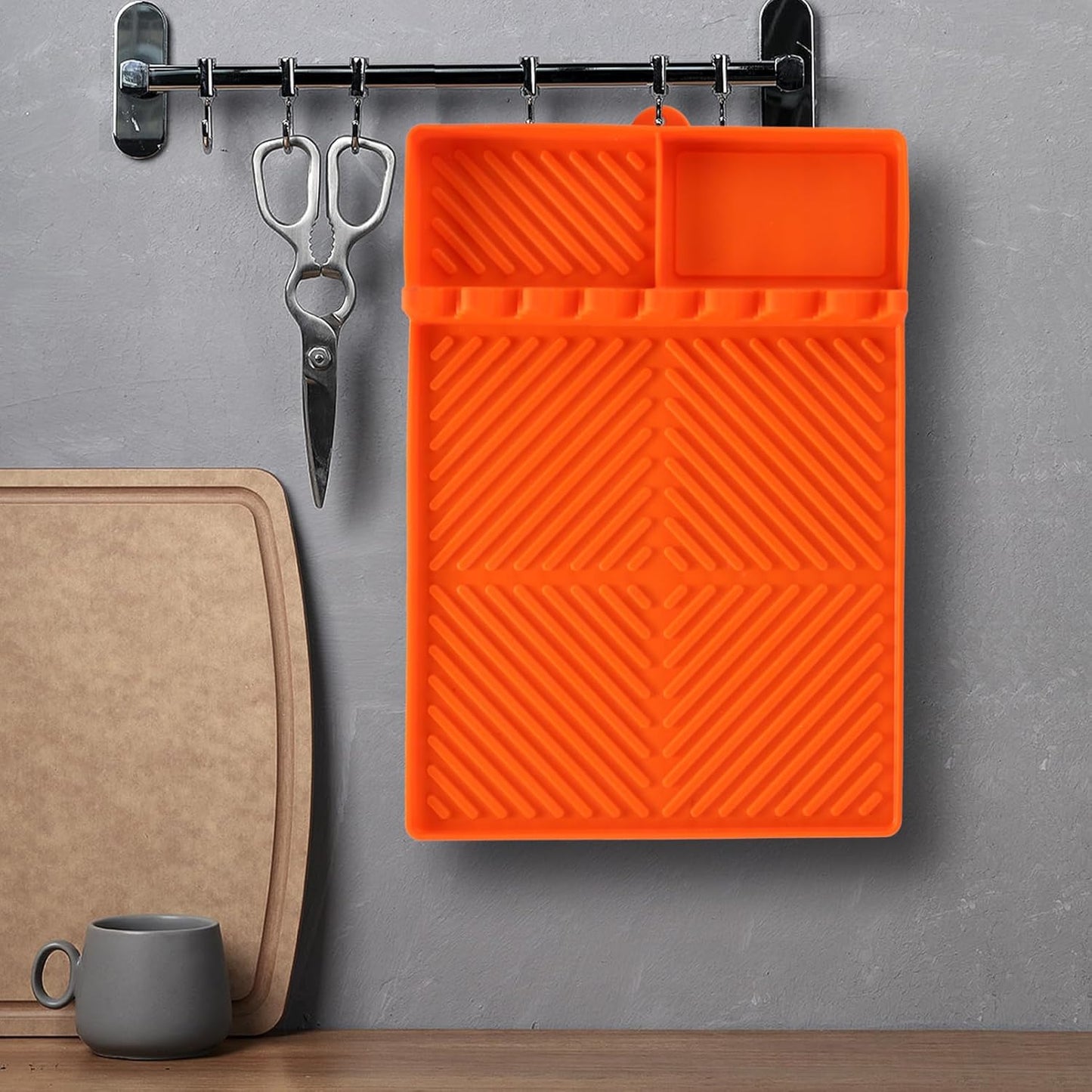 Silicone Tools Mat for Griddle Kitchen Cooking Baking Countertop-Side Shelf Spatula Mat with Drip Pad for Blackstone Weber Traeger Pit Boss Flat Top Grill Smoker- BBQ Accessories Gifts for Men(Orange)