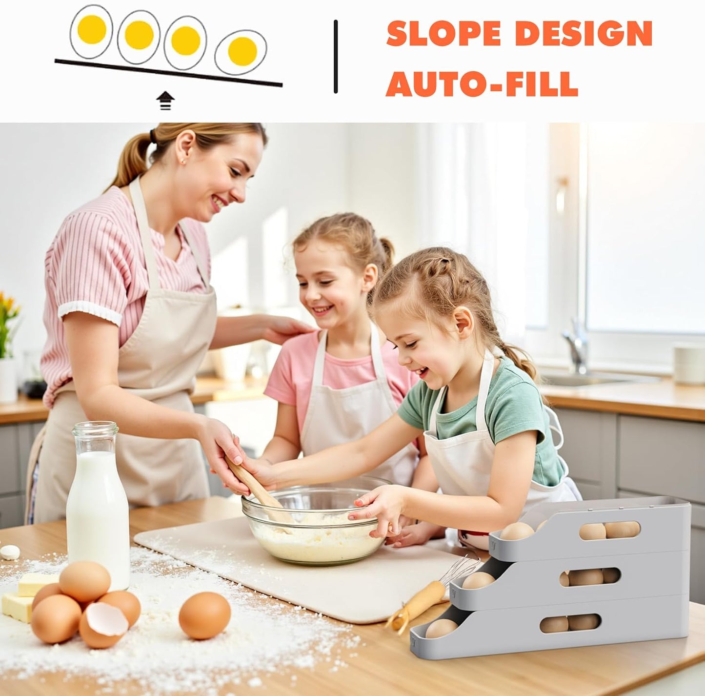 Li&Zhao Rolling Egg Dispenser for Refrigerator - Automatic Egg Holder for Fridge Space Saving Egg Tray Organizer for Countertop, Kitchen Storage(Gray)