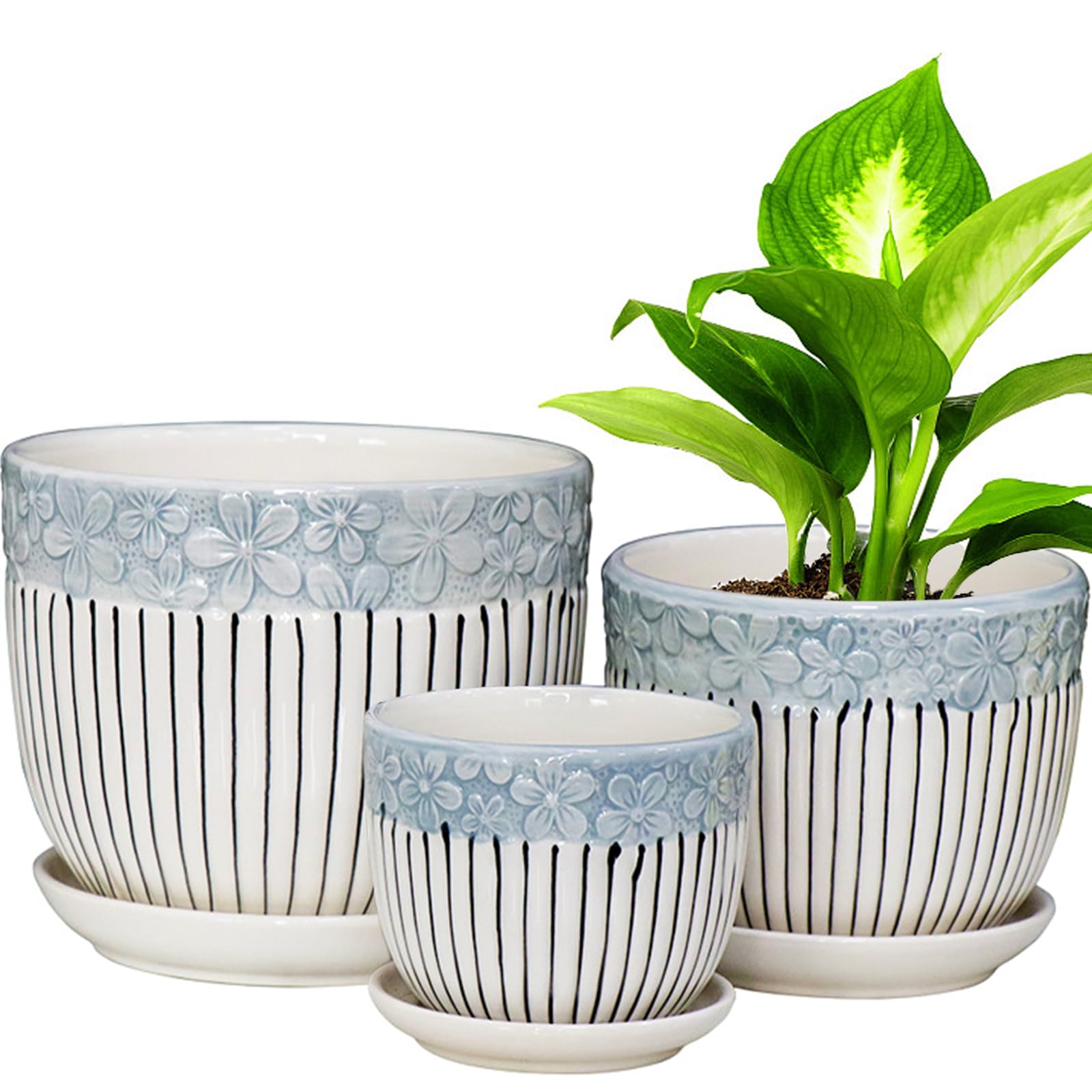 Ceramic Plant Pots Set of 3, 6.75/5.6/4.2 inch Planters with Drainage ...