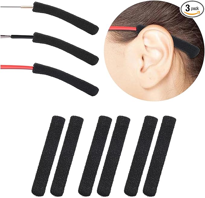 Literry Soft Knitting Cotton Glasses Ear Cushion, Anti-Slip Elastic Comfort Eyeglasses Temple Tips Sleeve, Microstructured Fabric Glasses Ear Grip, Knitting Eyeglass Arm Cushion - Black 3 Pairs