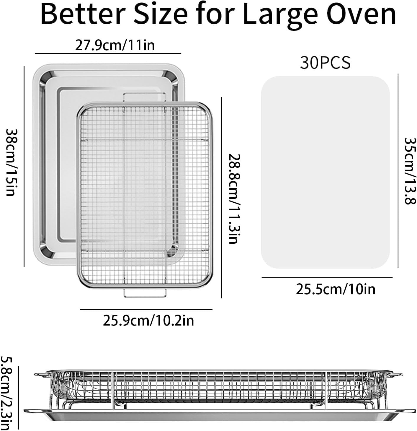 Air Fryer Basket for Oven, OPENICE 15.3" x 11.0" Large Air Fryer Tray and Pan with 30PCS Parchment Papers, Stainless Steel Oven Air Fryer Basket and Tray for Baking Grilling
