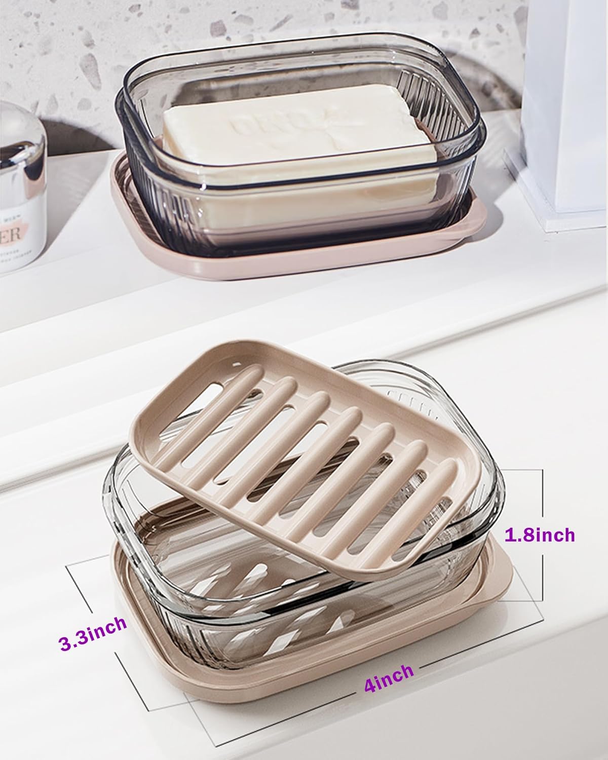 Travel Essentials Soap Holder with Lid,Leakproof Soap Dish with Drainage Layer, Portable Travel Soap Bar Case for Camping, Gym, Bathroom,Kitchen,Dormitory,Hotel(Clear)