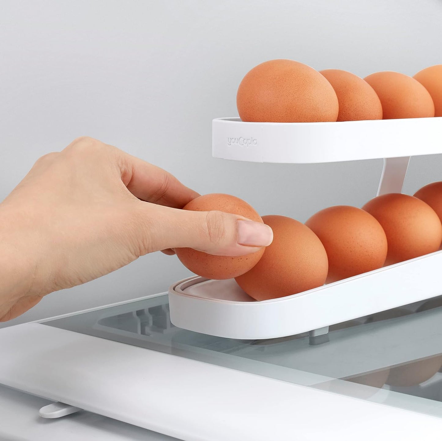 YouCopia RollDown™ Egg Dispenser, Space-Saving Rolling Eggs Dispenser and Organizer for Refrigerator Storage