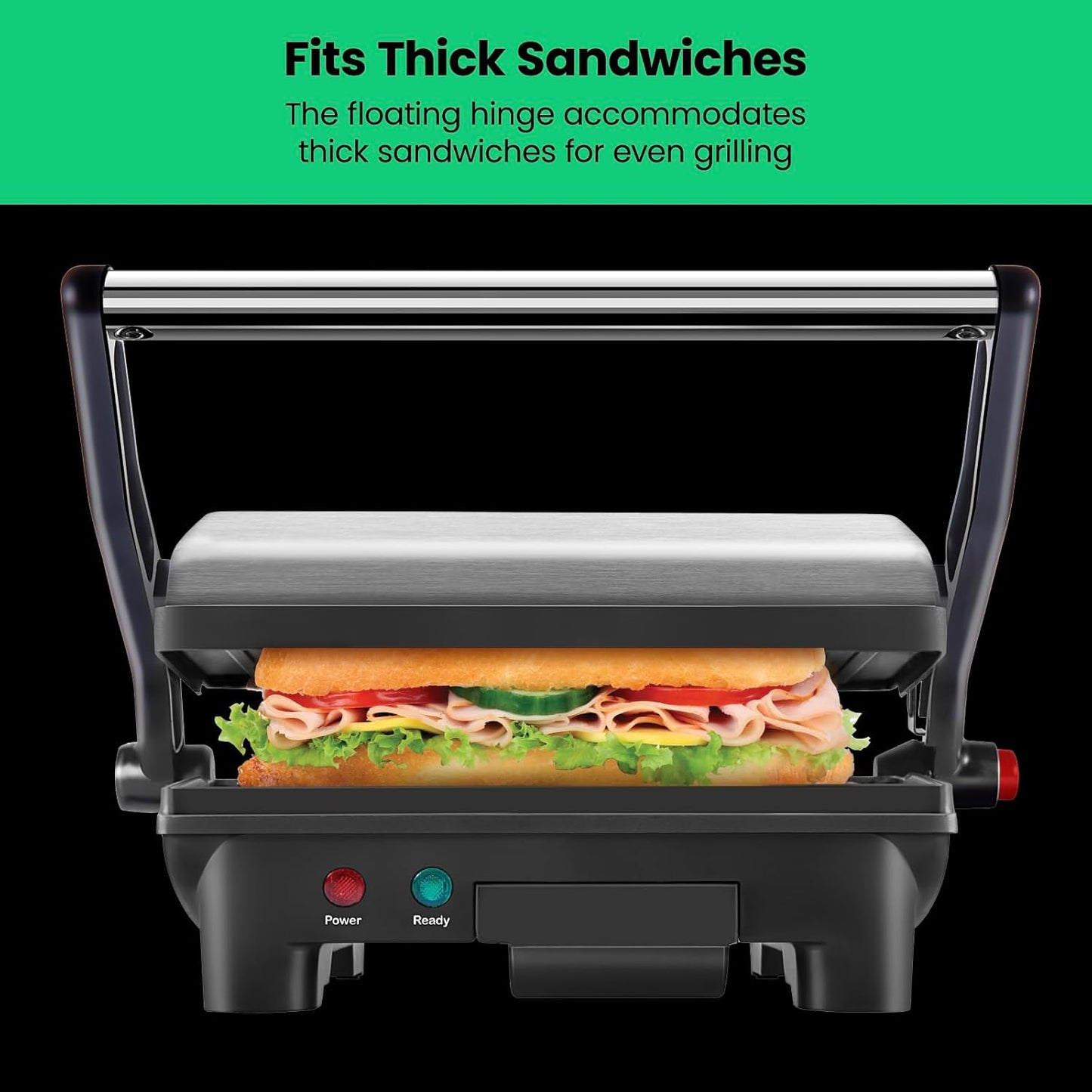 Chefman Electric Panini Press Grill, Compact 2-Slice Sandwich Maker, Non-Stick Coated Plates, Opens 180 Degrees, Dishwasher Safe, Removable Drip Tray, Stainless Steel/Black
