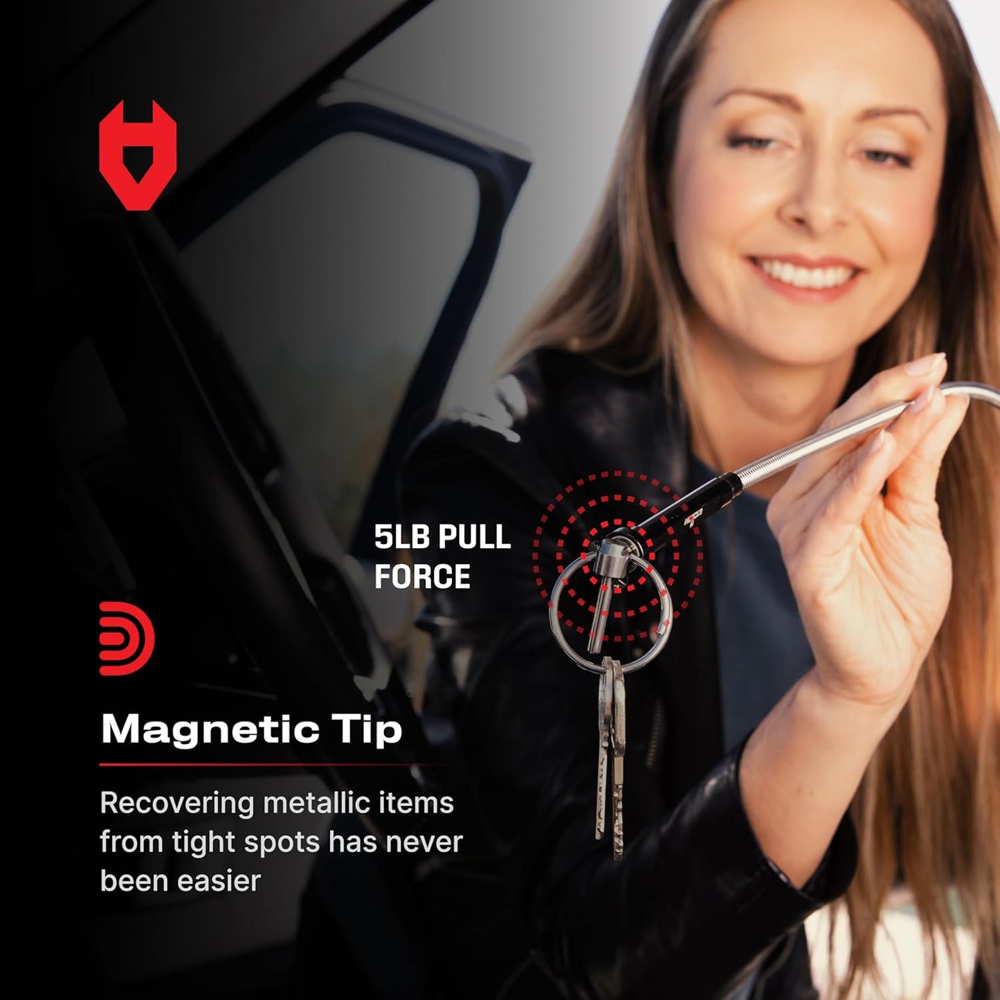 NoCry Magnetic Flexible Claw Grabber Pickup Tool with Bright LED Light - 27.7in Long Magnetic Pickup Tool, Retractable Claw Grabbing Tool, Magnetic Grabber Tool with 5lb Pull Strength Pick Up Tool