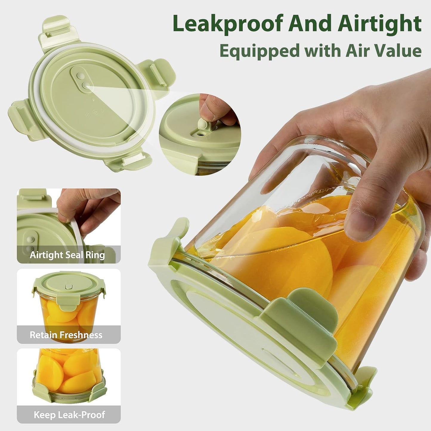 Freshmage 23oz Glass Meal Prep Containers with Lids, Airtight 3-Cup Glass Storage Containers Set, Heat-Resistant BPA-Free for Soup, Leftover, Microwave, Dishwasher, Fridge and Freezer Safe (4 Packs)