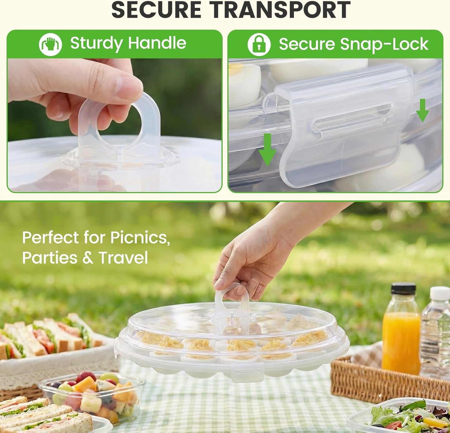 HANSGO Deviled Egg Containers with Lid, Portable Deviled Egg Platter Carrier Holder Trays with 22 Slots for Holiday Party and Home Kitchen, Clear