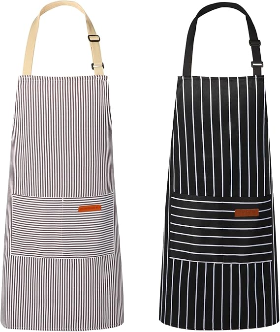 2 Pack Kitchen Aprons, Apron for Cooking with 2 Pockets, Unisex Adjustable Neck Strap Chef Aprons for Men Women