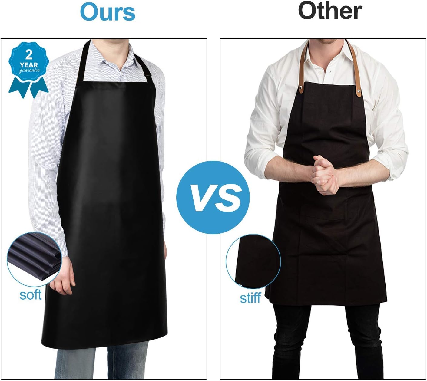 2 Pack Waterproof Rubber Vinyl Apron 40 Inch Chef Aprons for Men Heavy Duty Chemical Work Apron Extra Long Grilling Aprons with Adjustable Bib Apron for Dishwashing Lab Butcher Cooking Kitchen Black