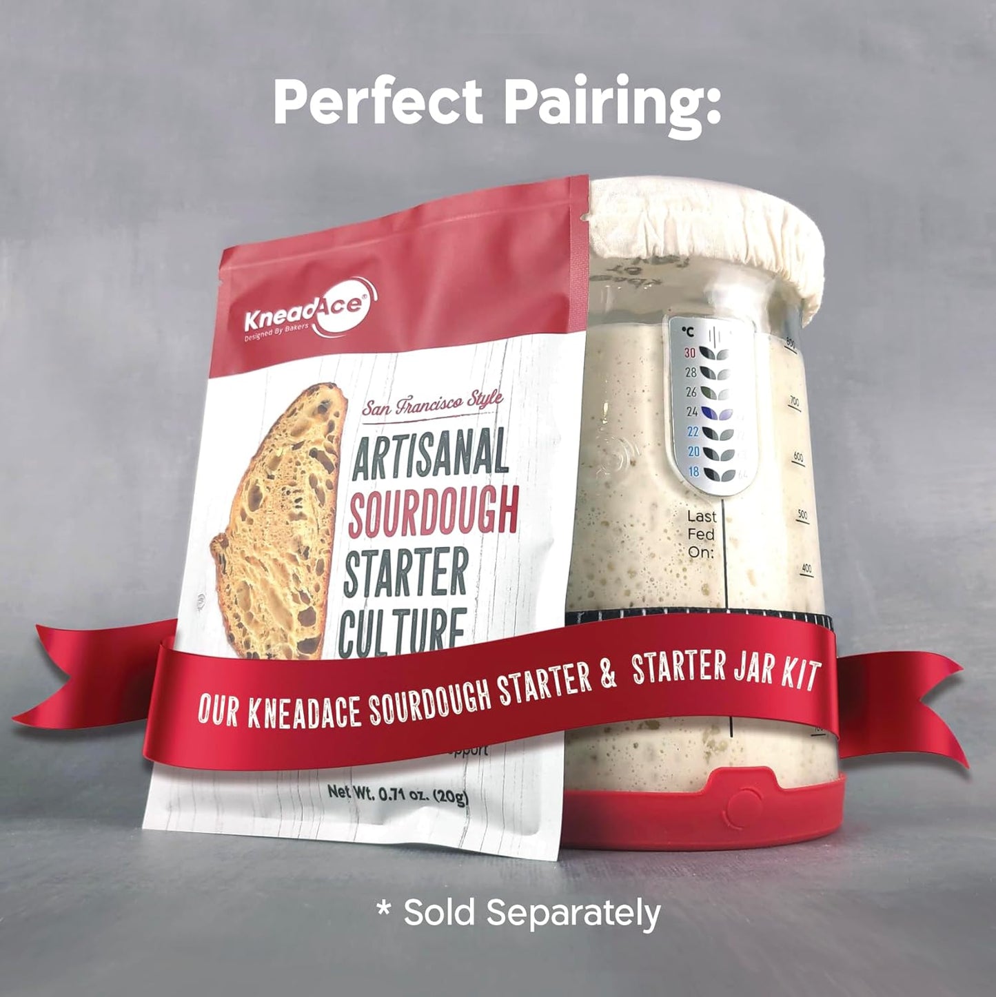 KNEADACE Pro Sourdough Bread Starter Kit - 34 oz Large Capacity Sourdough Starter Jar with 5 unique features for the perfect sour dough bread & sourdough starter kit - sourdough supplies (KA06)