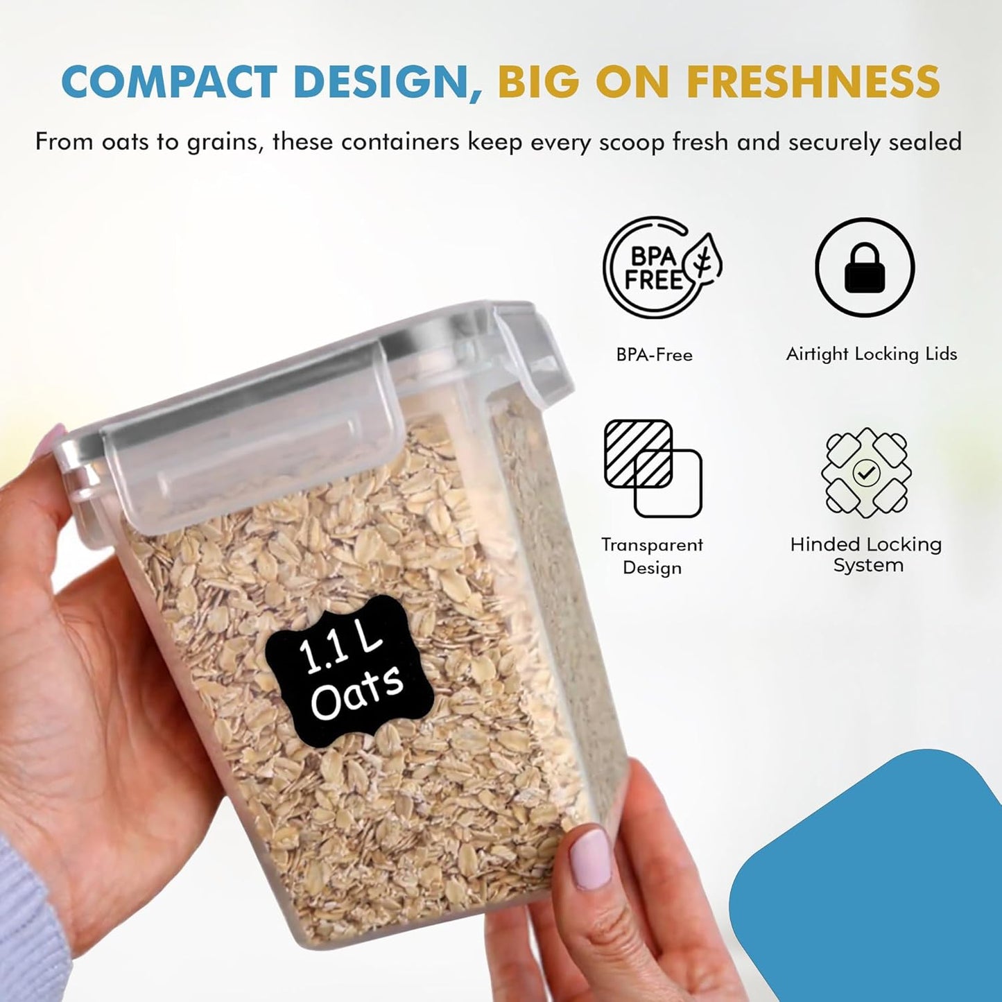 Shazo Flour Sugar Storage Containers Set of 3 (6L, 2.9L, 1.1L) Large Airtight Food Storage Containers with Lids, BPA-Free Plastic Container for Kitchen & Pantry Organizers, Cereal, Rice & Pasta