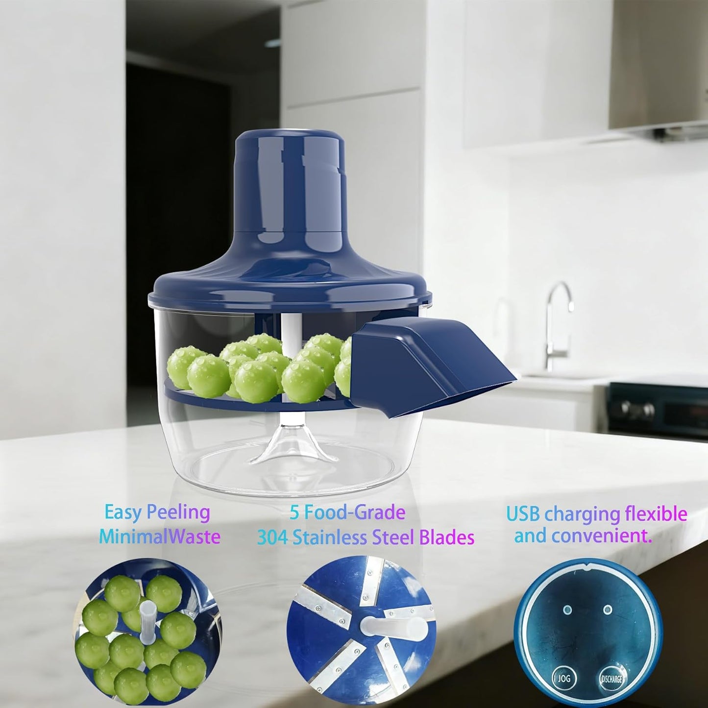 Automatic Grape Peeler Machine,Electric Peeling Machine for Grape,Automatic Garlic & Cherry Tomato Peeler Skin Remover Tool for Small Fruits,Efficient Peeling Kitchen Gadget for Home Use (Blue)