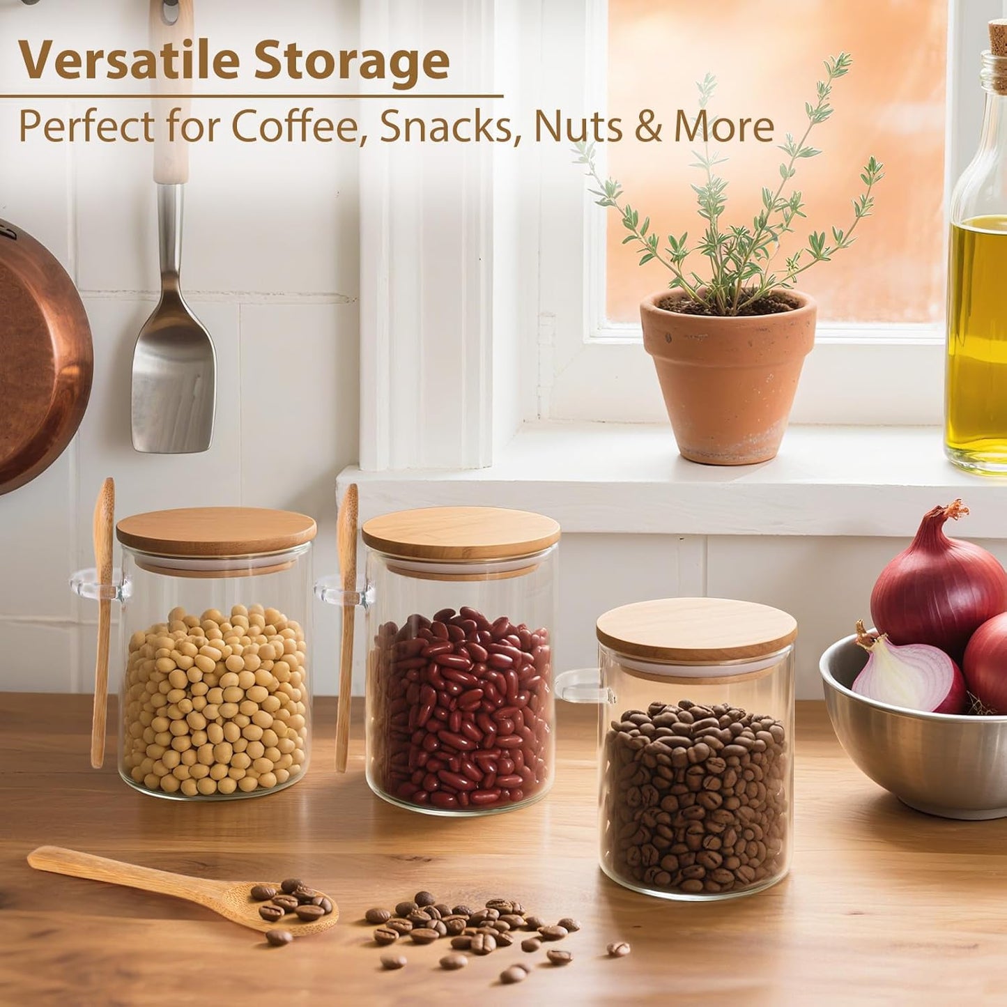 6 Pack Overnight Oats Containers with Lids and Spoons, 16oz Glass Jars with Bamboo Lids, Airtight Meal Prep Yogurt Containers for Breakfast, Parfait, Salad, Chia Pudding