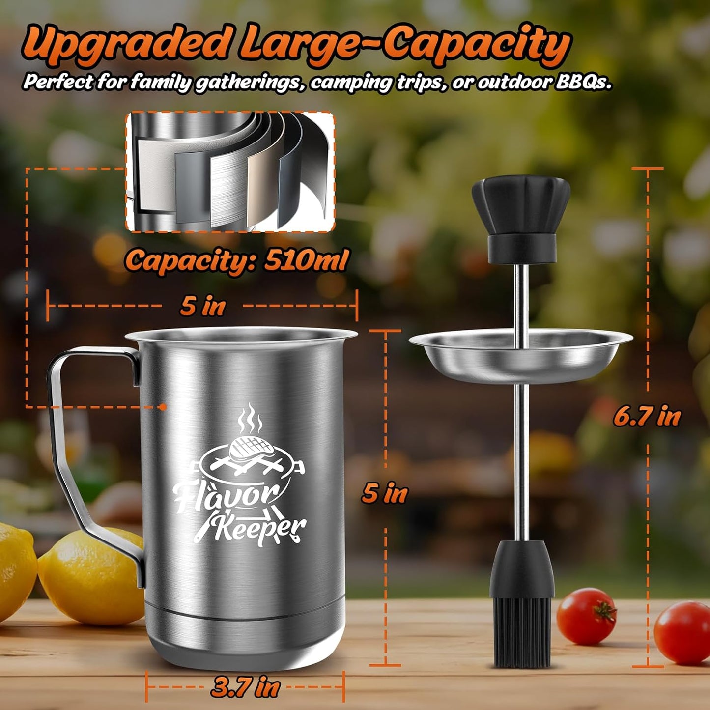 Valentines Day Gifts for Him Men Women BBQ Sauce Pot and Basting Brush Set, Valentines Day Gifts for Husband Kitchen Gadgets, Grilling Gift for Men, Cooking Grilling Accessories Gift for Dad Husband