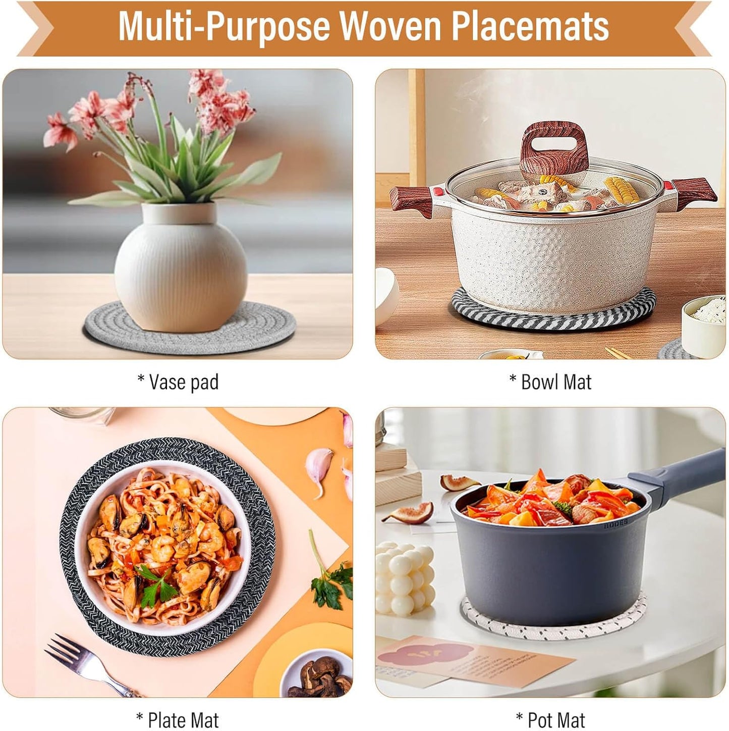 Tidponra Trivet Mats Set for Hot Dishes, 5 Heat Resistant Pot Holders Kitchen Counter, Table, Home Essentials, Anti Stain Hot Pads Plate Mats for Hot pots and Pans, 7 Inches