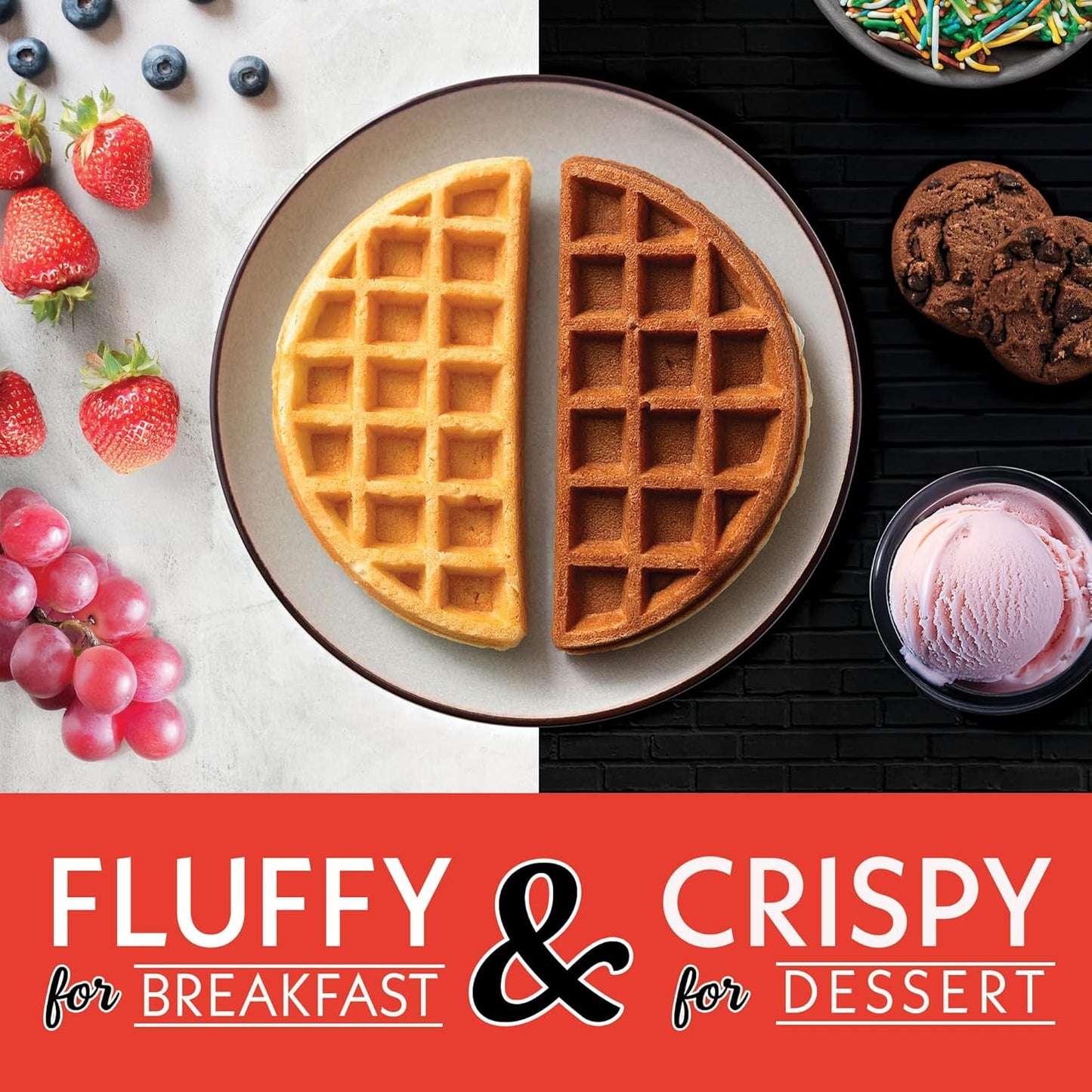 Gourmia Belgian Waffle Maker – Compact Design with Upright Storage, Adjustable Browning, and Easy-Clean Nonstick Ceramic Plates, Stainless Steel