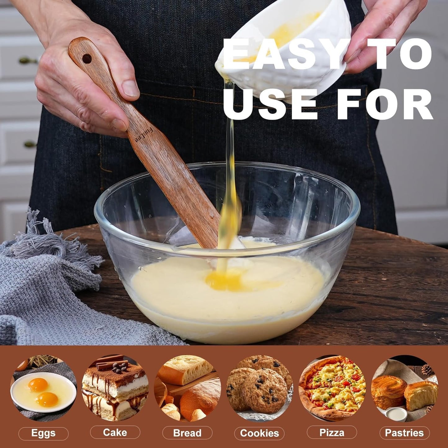 2 Pack Wooden Spurtle for Sourdough Starter, Mixing, Reaching Bottom of Jar, Dough Whisk, Long Handle Jar Spatula, Spurtles Kitchen Tools Teak Wood Kitchen Utensils kit for Baking, Cooking