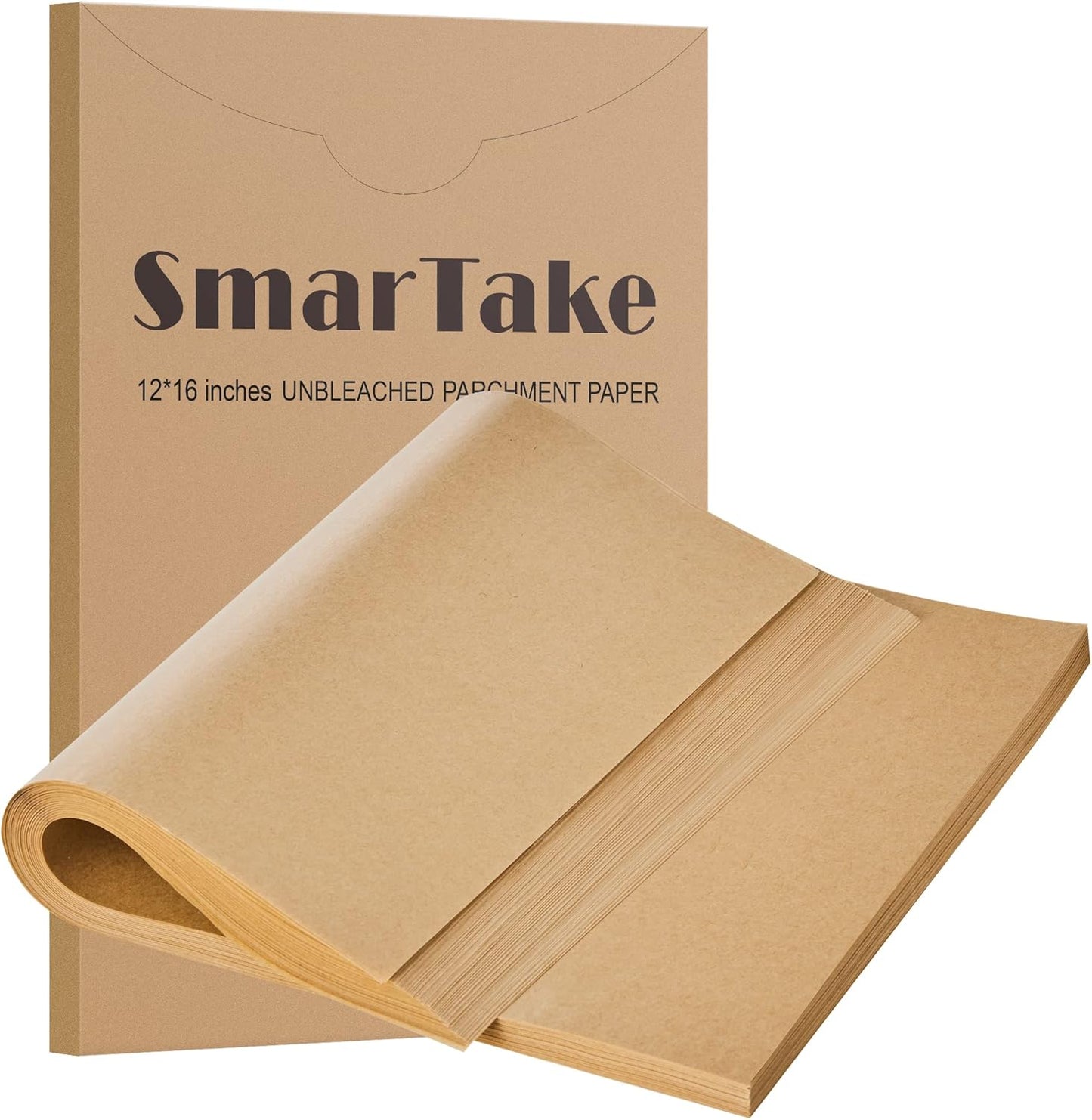 SMARTAKE 200 Pcs Parchment Paper Baking Sheets, 12x16 Inches Non-Stick Precut Baking Parchment, for Baking Grilling Steaming Bread Cup Cake Cookie and More (Unbleached)