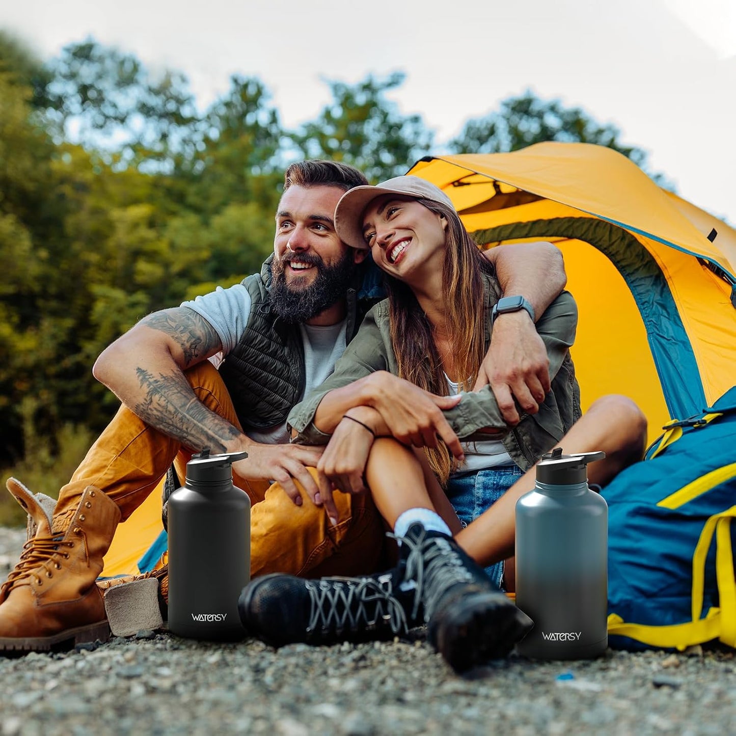 64oz Insulated Water Bottle (Cold for 48 Hrs),BPA Free&Leak Proof,Half Gallon Stainless Steel Water Flask,Water Jug with Straw Spout Lids for Gym,Hiking,Camping,Black Blue
