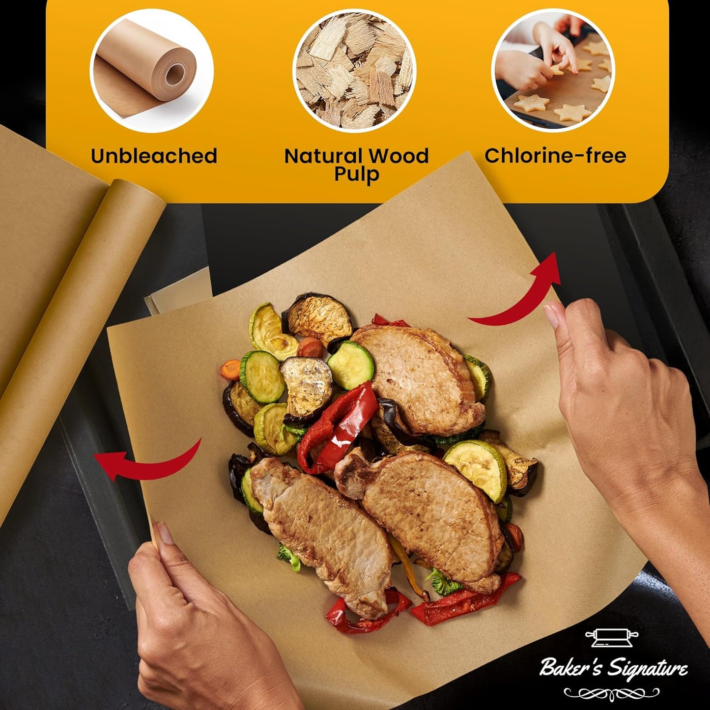 260 Sq.Ft Unbleached Parchment Paper for Baking – Roll with Cutter, Heavy Duty Non-Stick Brown Parchment for Baking, Cooking, Grilling, Steaming and Air Fryer, 15in x 210ft by Baker’s Signature