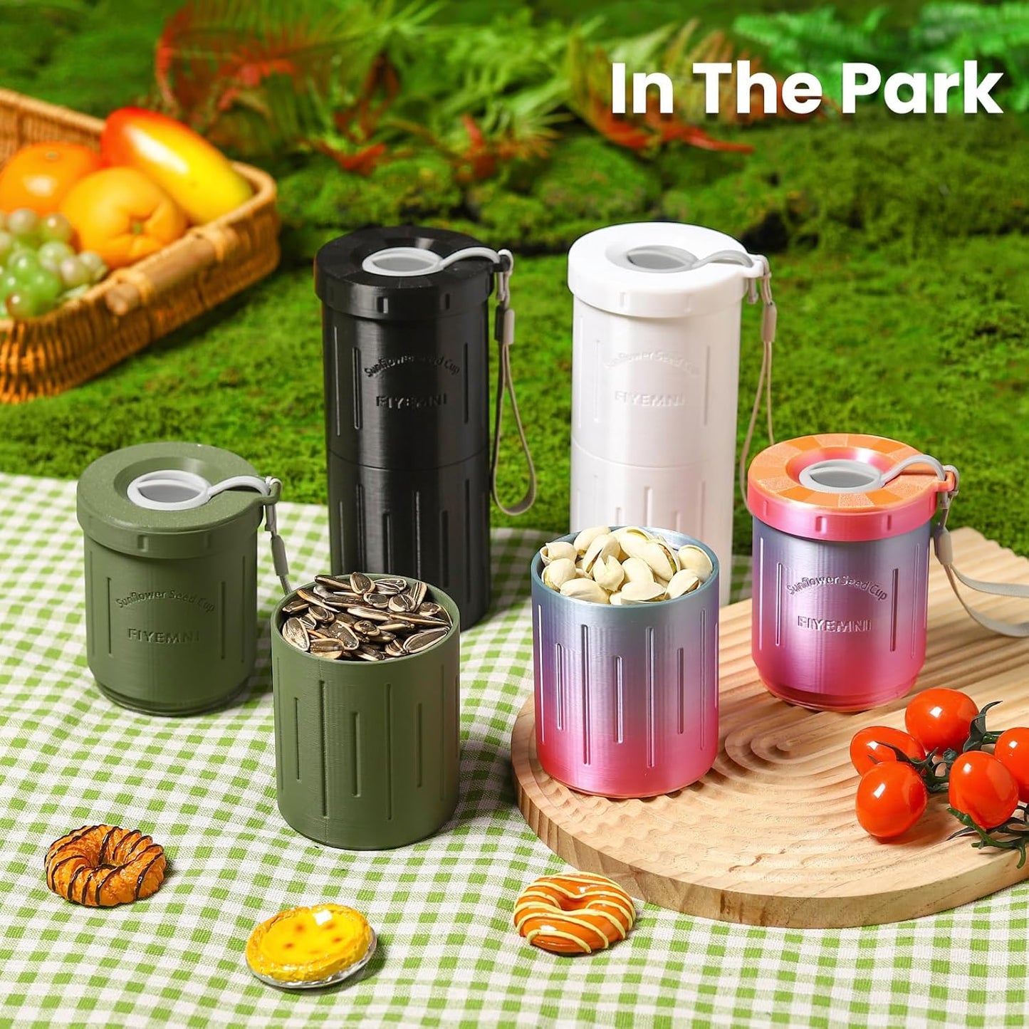 Sunflower Seed Spit Cup, with Seed Storage & Shell Disposal. 3D Printed Portable Pistachios Snack Nut Bowl Cup for in-Car, Road Trip & Ball Games. Seed Lovers Gift (Black)