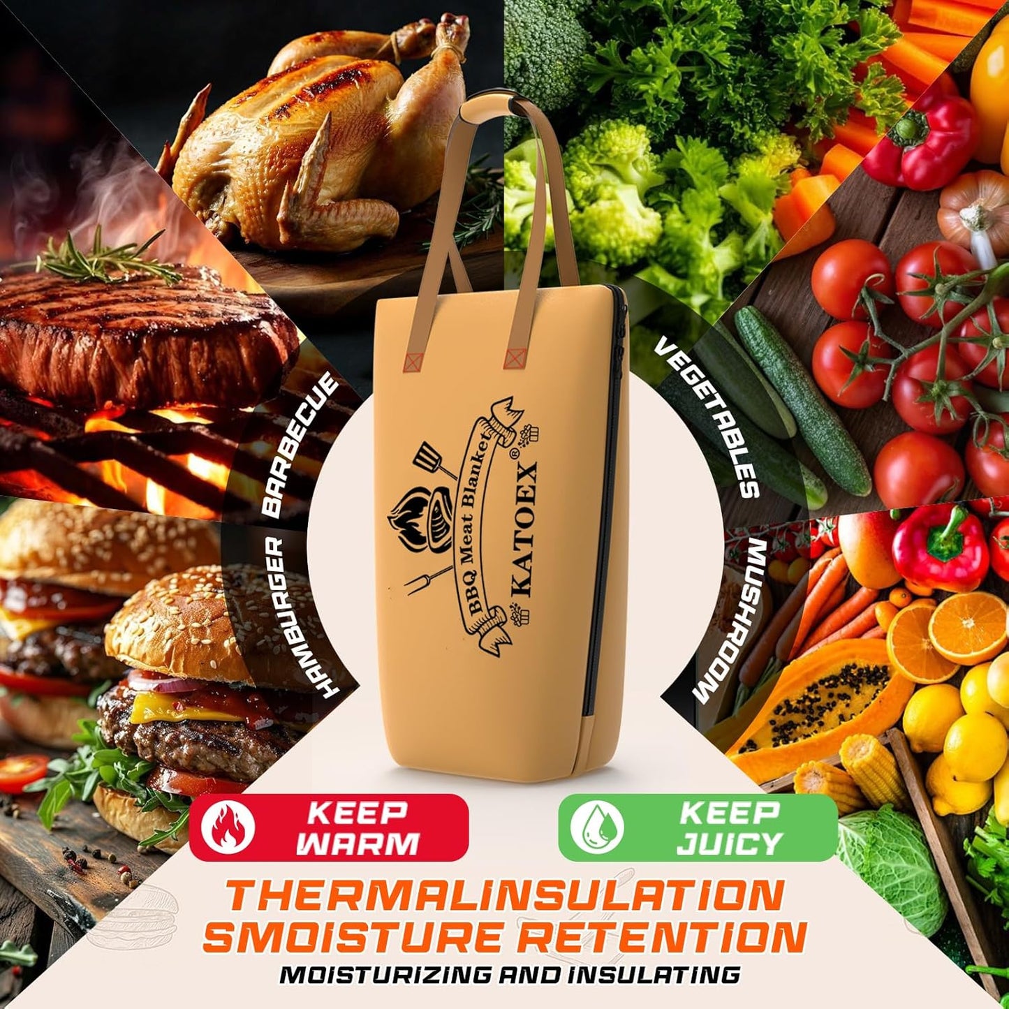 BBQ Blanket for Resting Meat Extra Large, 25in BBQ Meat Resting Blanket for Smoking, Grilling Meat Insulated Resting Bag with Wide Mouth for Large Brisket/Turkey