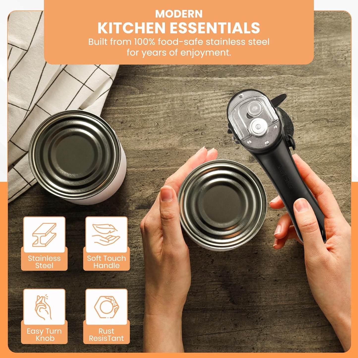 Bellemain Stainless Steel Can Opener – Manual Can Opener For seniors - Ergonomic Smooth edge Can Opener Hand Held Heavy Duty – Easy to use can opener safe cut