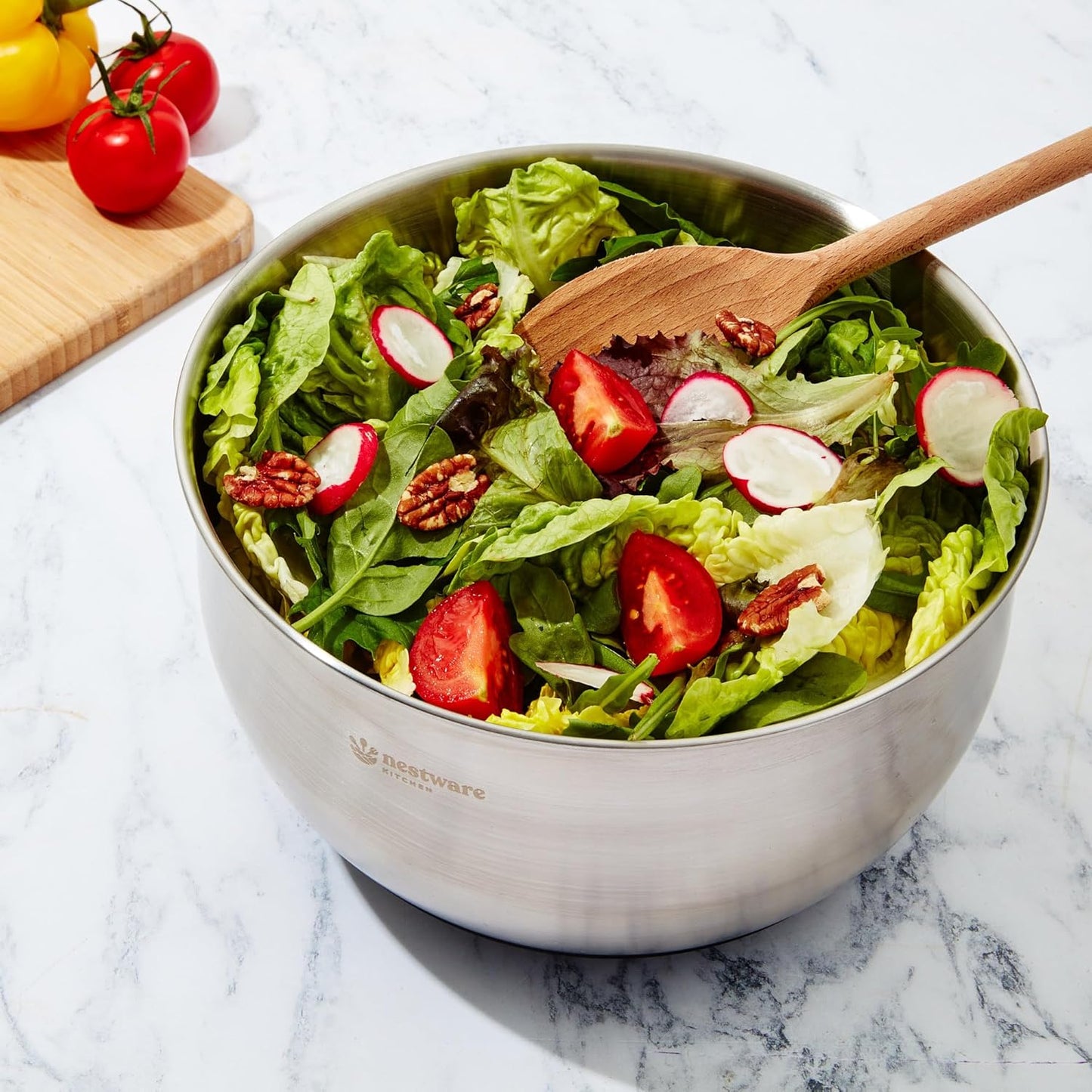 Nestware Kitchen Stainless Steel Salad Spinner, Lettuce, Vegetable & Fruit Dryer, 5L Capacity, Non-Slip Base (304 Stainless Steel - Black)