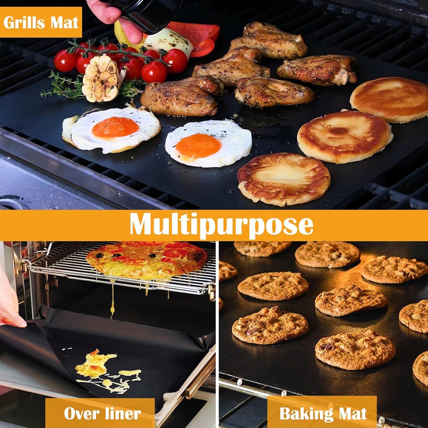 Grill Mats for Outdoor Grill, Dailyart Grill Mats Non Stick Set of 5 BBQ Grill Mat Baking Mats Teflon BBQ Grilling Accessories Reusable,Works on Gas, Charcoal, Electric Grill 15.75 x 13-Inch, Black