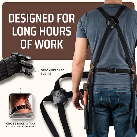 Asaya Chef and BBQ Apron with Bottle Opener and Hand Towel - 10oz Cotton Canvas, Stainless Steel Hardware - Cross Back Straps