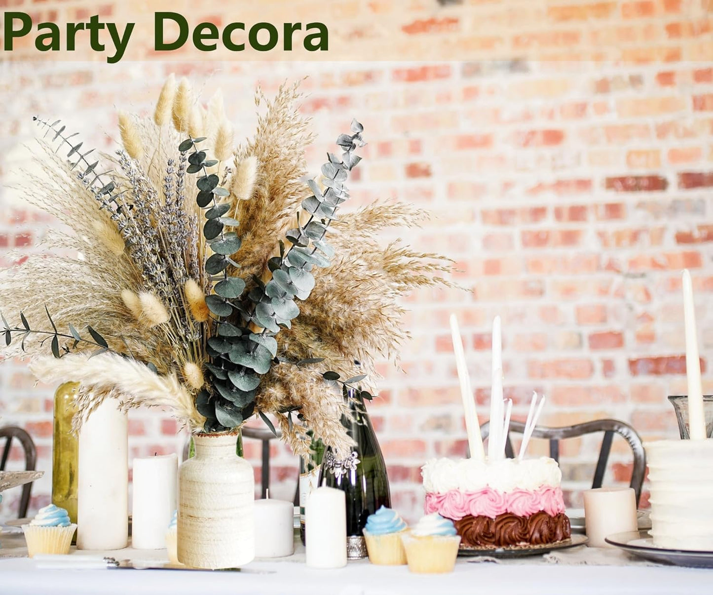 Green Pampas Grass Boho Bouquet – Exquisite Lavender and Eucalyptus Dried Flower Arrangements for Western Boho Decor – Rustic Flowers for Your Bohemian Home, Bedroom, and Wedding Table Décor