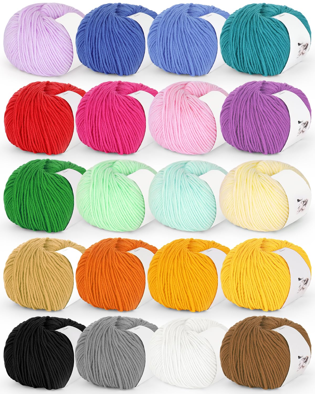 Katech 20 Skeins Cotton Yarn for Crocheting-55% Cotton 45% Acrylic-#3 DK (Light)-Super Soft Milk Cotton Yarn-Great Crochet and Knitting Starter Kit for Colorful Craft(Color A)
