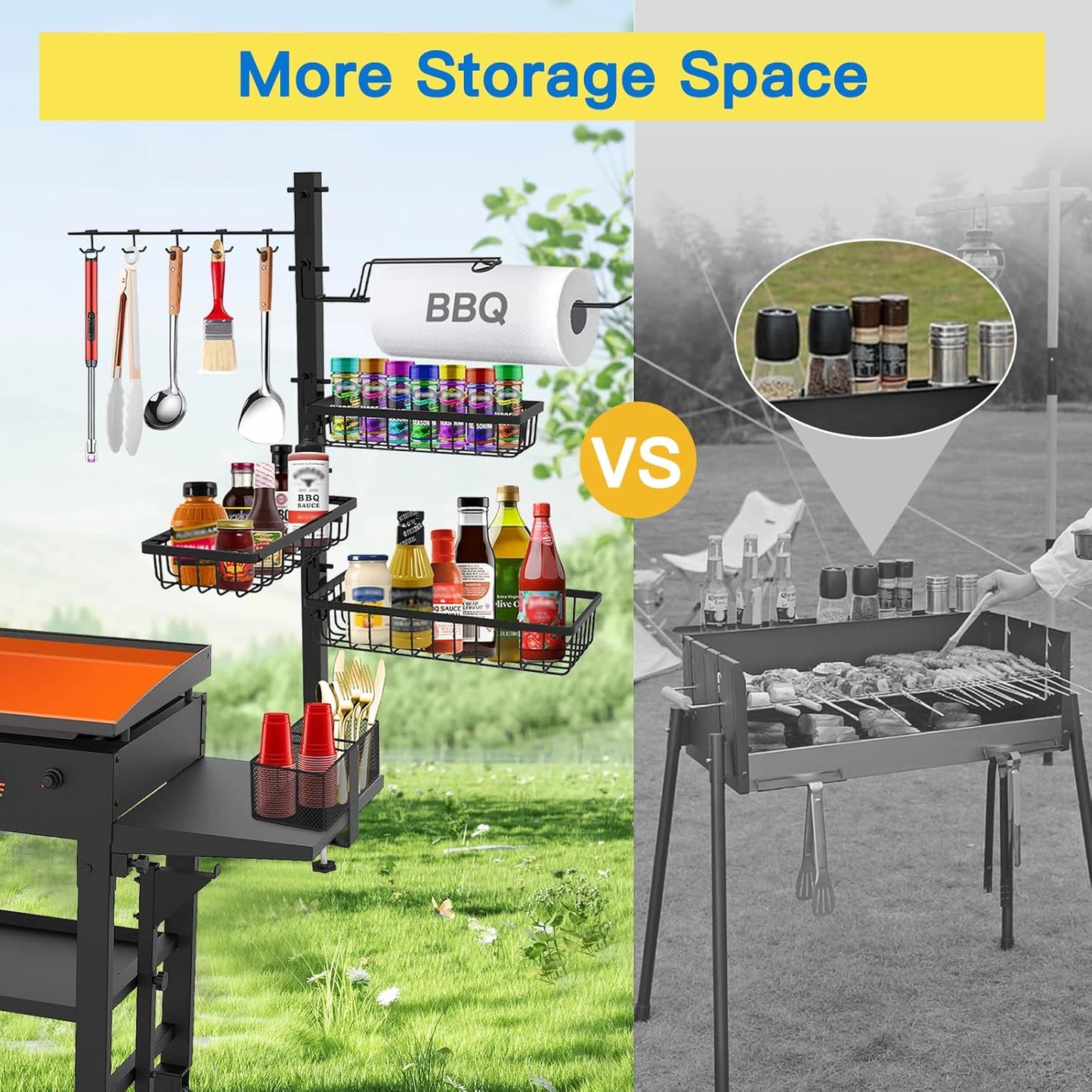 Griddle Caddy Organizer for Blackstone Griddle Accessories, BBQ Grill Picnic Utensil Condiment Caddy with Paper Towel Holder, Outdoor Kitchen Accessories for Camper, Gifts for Men, Dad