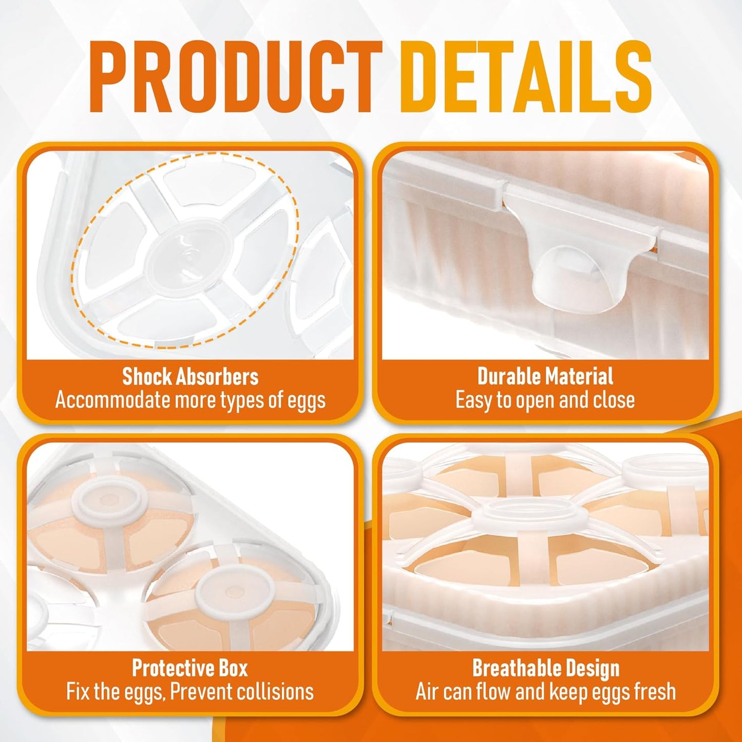 ZPU Egg Holder Camping, 1Pcs 4 Grid Egg Container, Plastic Egg Carrier for Camping Picnic Travel Outdoor Refrigerator Kitchen, Clear White