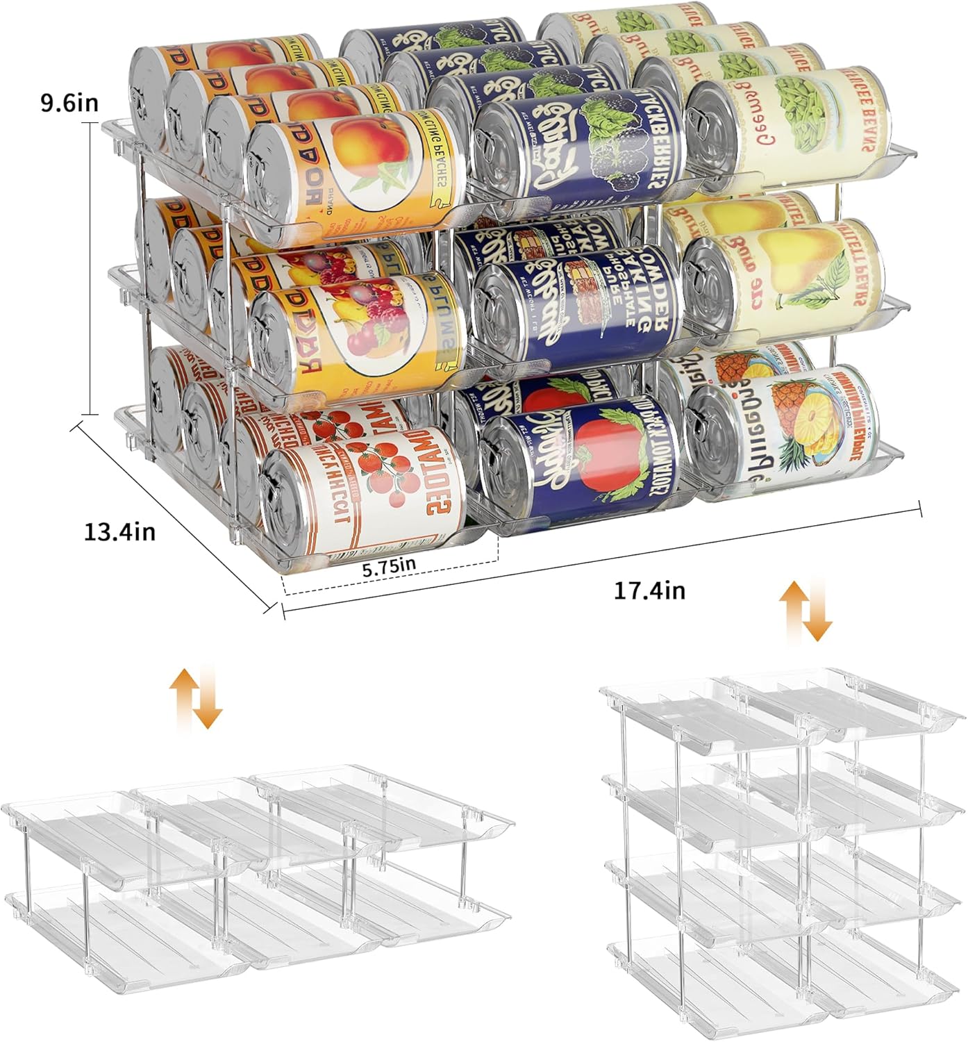 Can Organizer For Pantry Canned Food Goods Organizer For Cabinet Clear Automatic Rolling Can Storage Organizer Pantry Holders Rack, Holds Up to 36 Cans