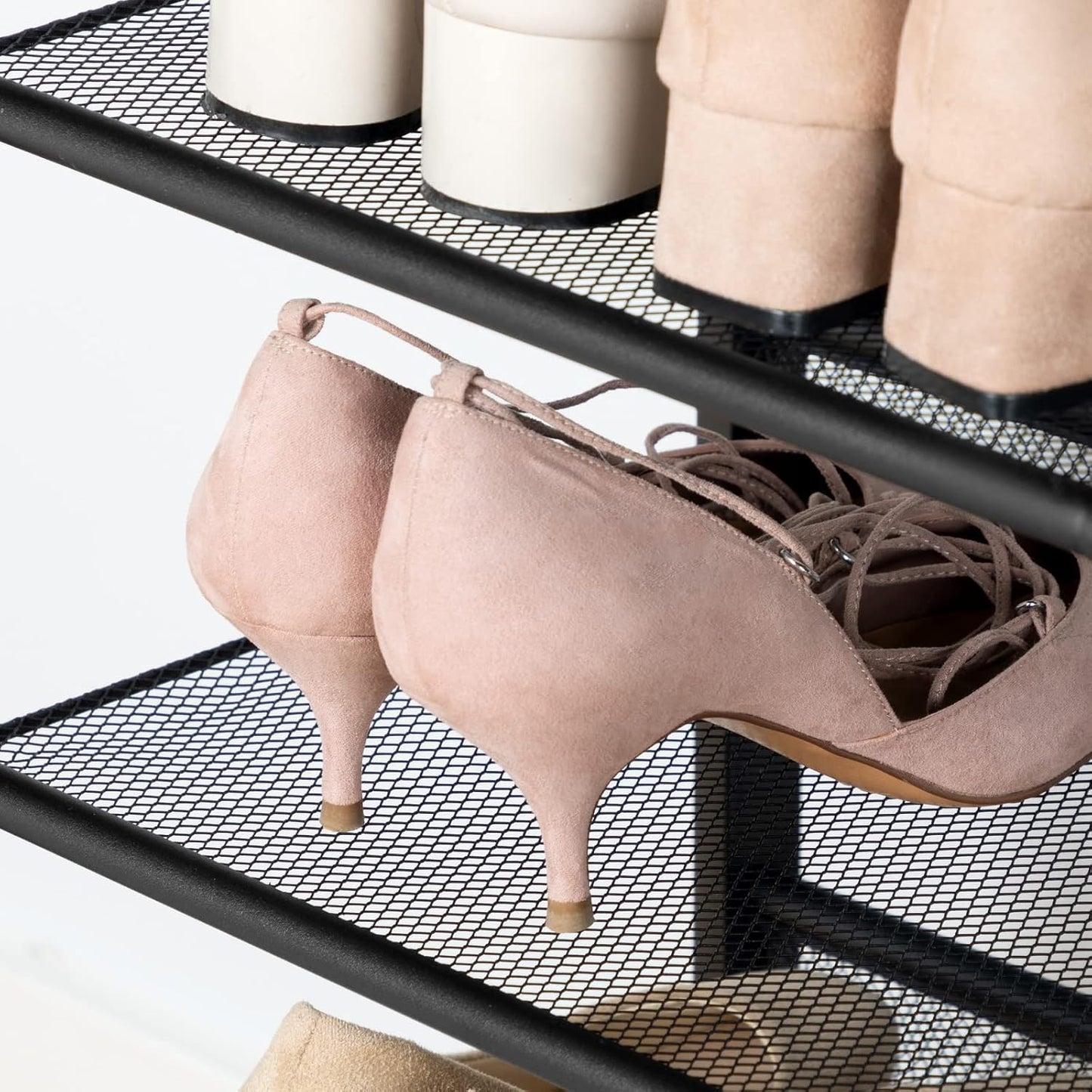 HOOBRO Shoe Rack for Entryway, 5-Tier Shoe Organizer with Adjustable Mesh Shelves, 16-20 Pairs of Shoes, Spacious Floor Mount, Metal, Industrial, Shoe Shelf for Closet, Rustic Brown BF12XJ01