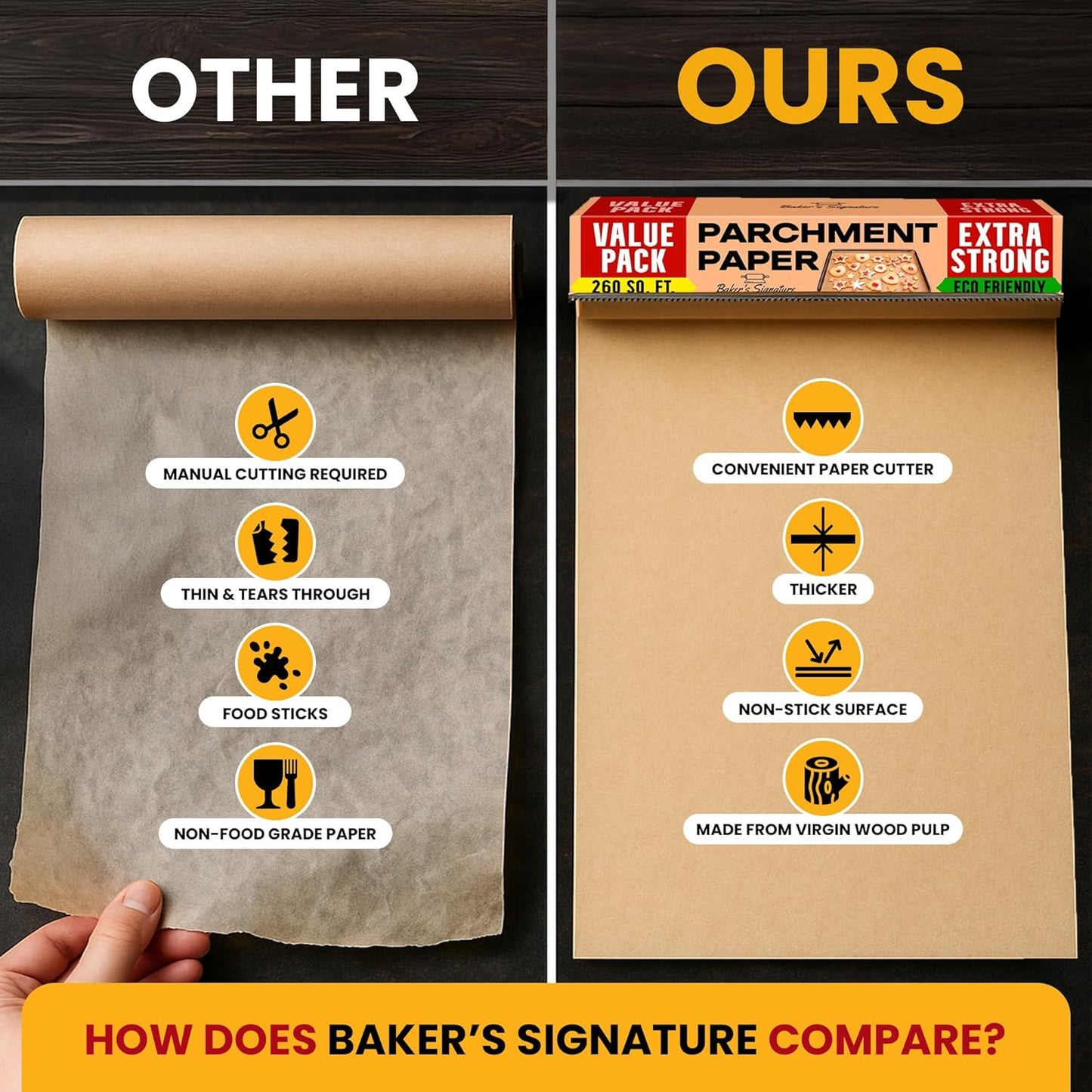 260 Sq.Ft Unbleached Parchment Paper for Baking – Roll with Cutter, Heavy Duty Non-Stick Brown Parchment for Baking, Cooking, Grilling, Steaming and Air Fryer, 15in x 210ft by Baker’s Signature