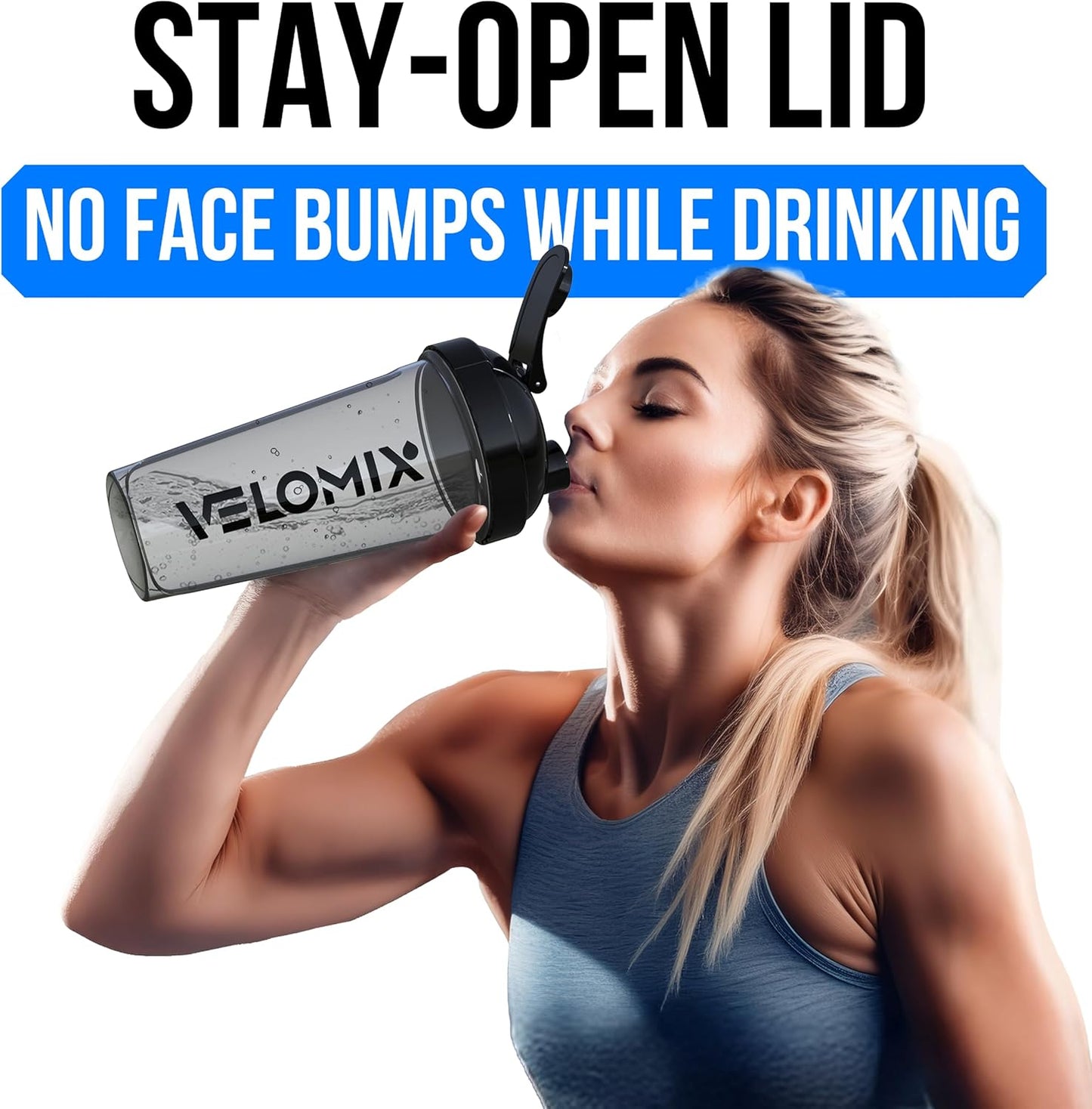 VELOMIX -2 Pack- 28 oz Protein Shaker Bottles for Protein Mixes - 2x Wire Whisk | Leak Proof Shaker Cups for Protein Shakes | Protein Shaker Bottle Pack (Black/Transparent)