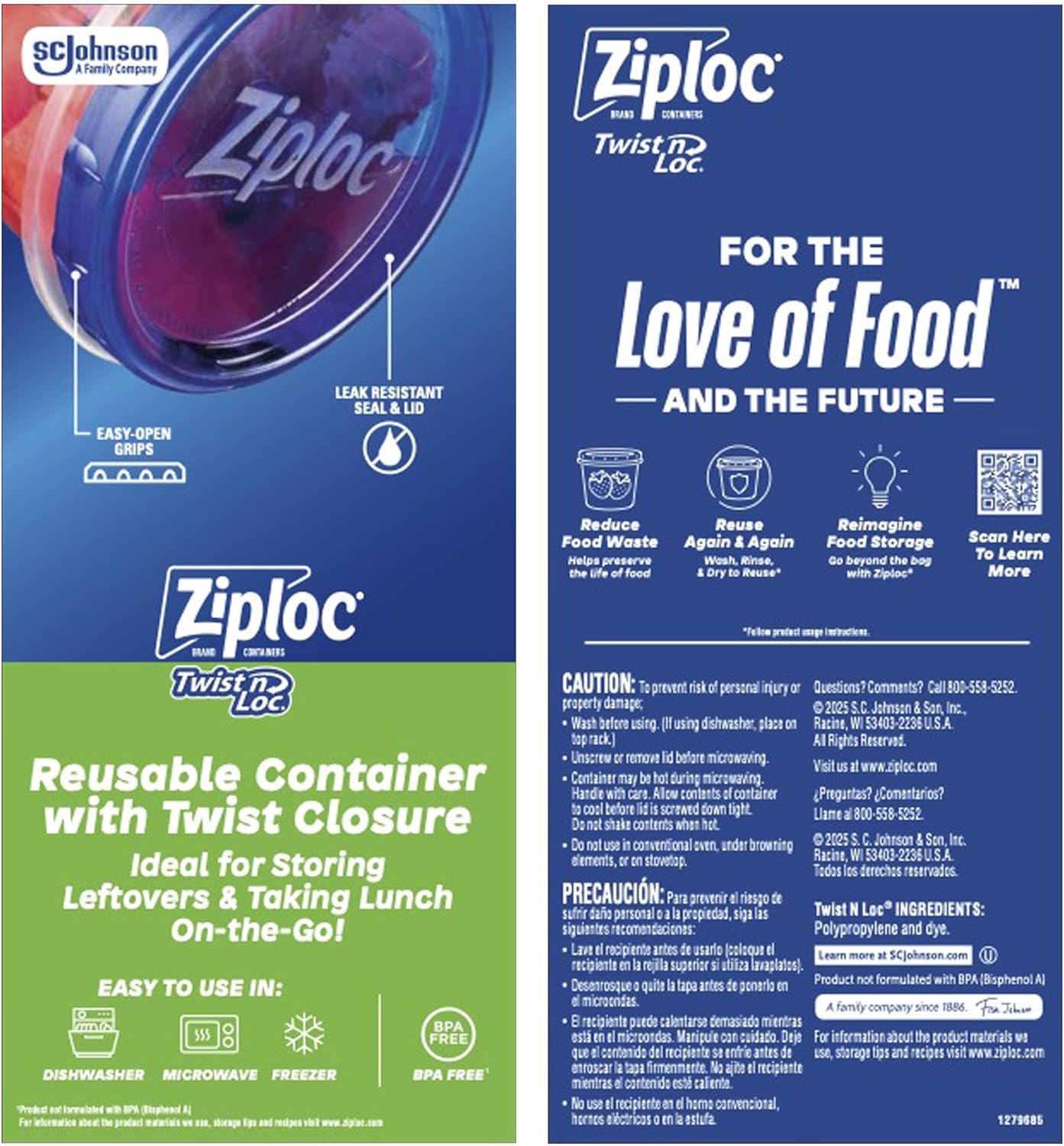 Ziploc Brand Twist n Loc Food Storage Containers, Leak Resistant Design, Small Round, 9 count