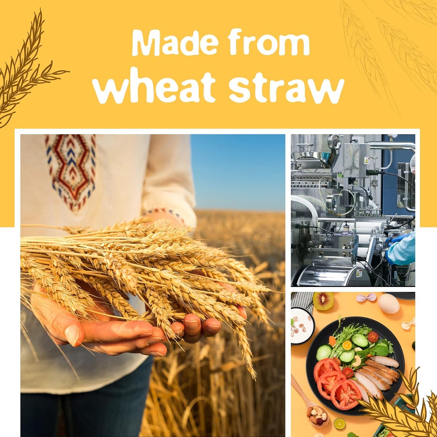 Teivio 32-Piece Kitchen Plastic Wheat Straw Dinnerware Set, Service for 8, Unbreakable Modern Dish Set - Dinner Plate/Dessert Plate/Cereal Bowl/Cup, for Apartment Essentials, Outdoor Camping,Black