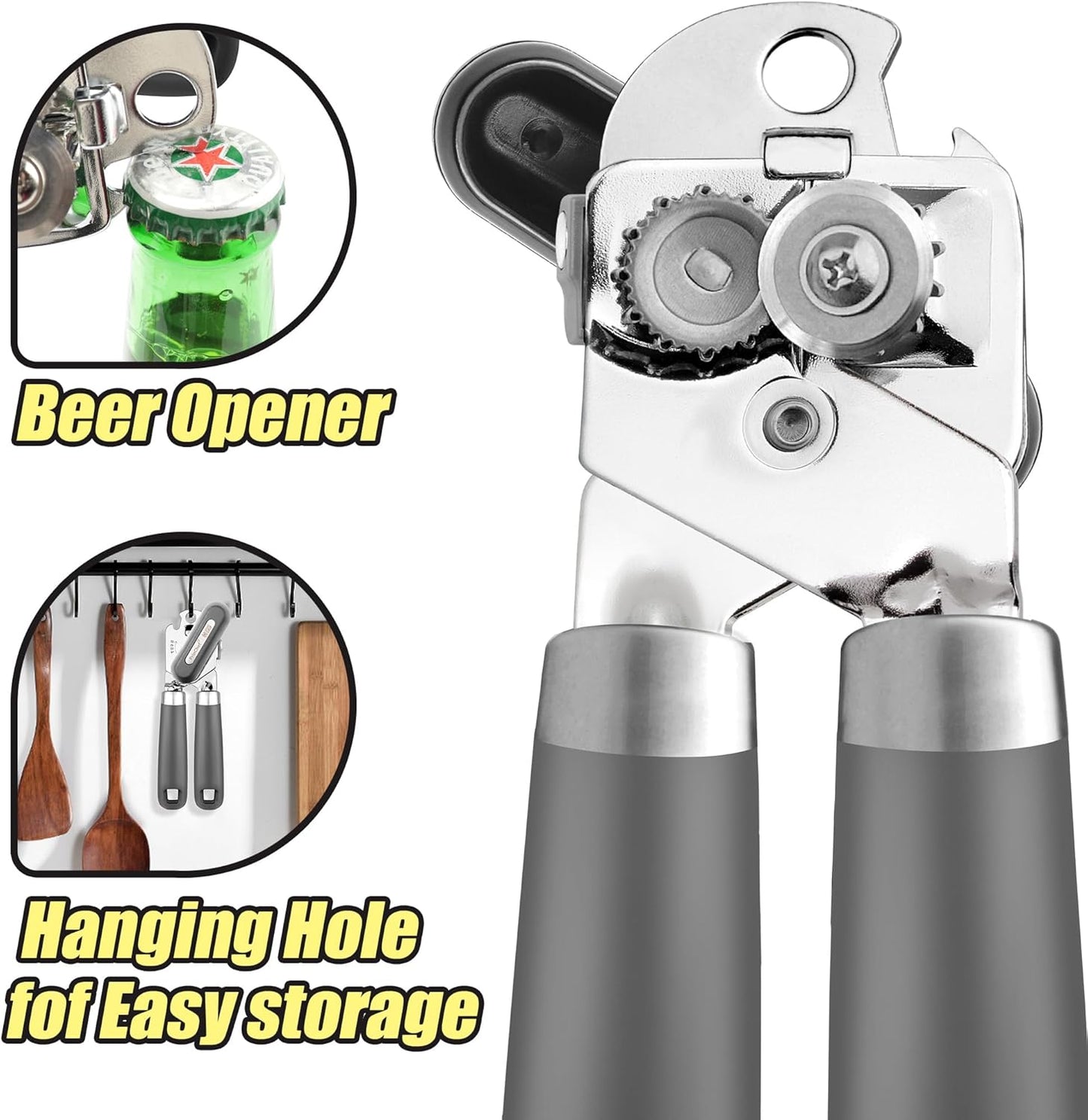 Can Opener, No-Trouble-Lid-Lift Manual Handheld Can Opener with Magnet, Smooth Edge Safe Cut for Beer/Tin/Bottle, Big Turning Knob Anti-Slip Handle Good for Seniors with Arthritis