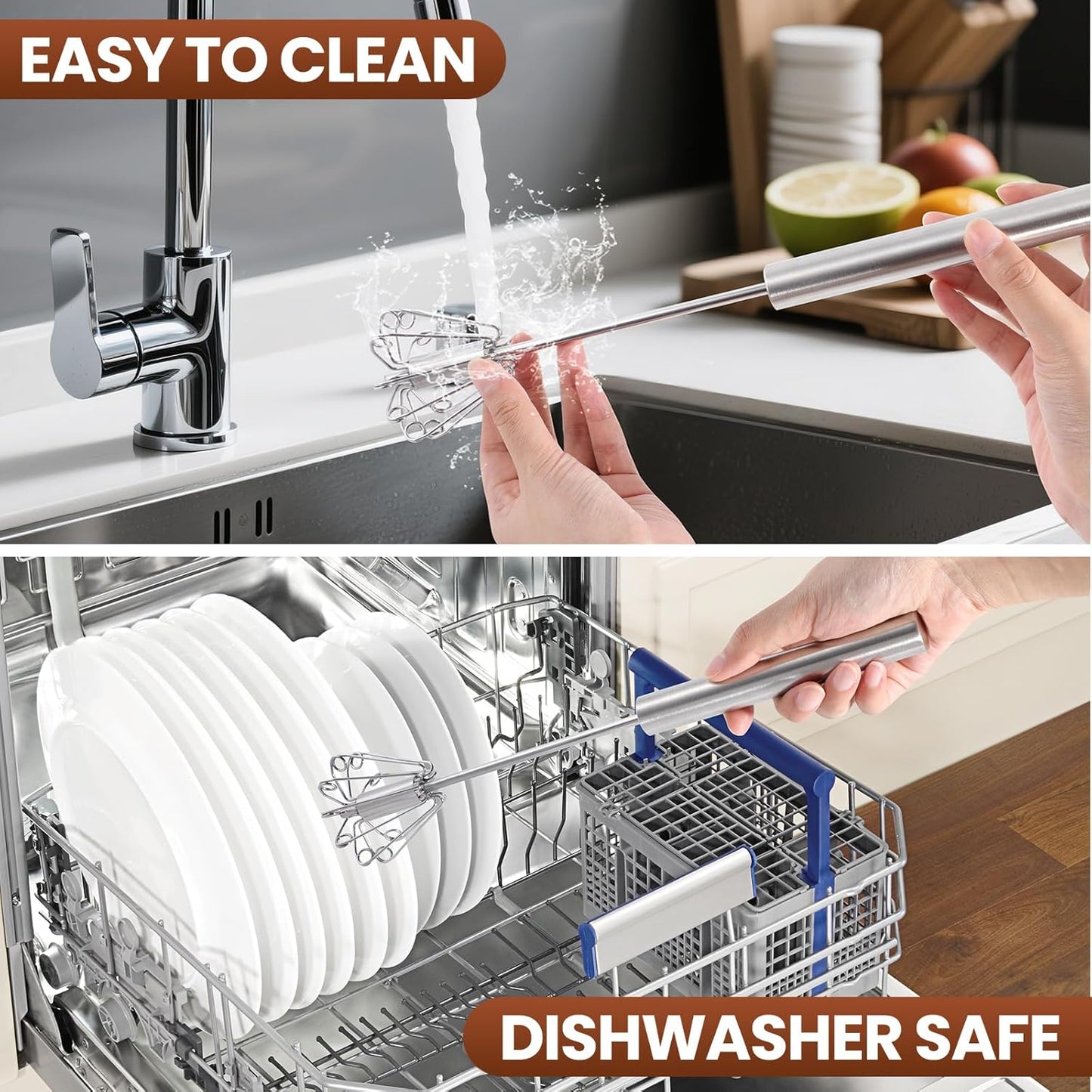 2026 Upgraded Semi-Automatic Stainless Steel Egg Beater – Hand Push Whisk for Baking, Cooking & Stirring – Perfect for Whisking Eggs, Batters & Creams – Effortless Mixing for Quick, Smooth (12in)