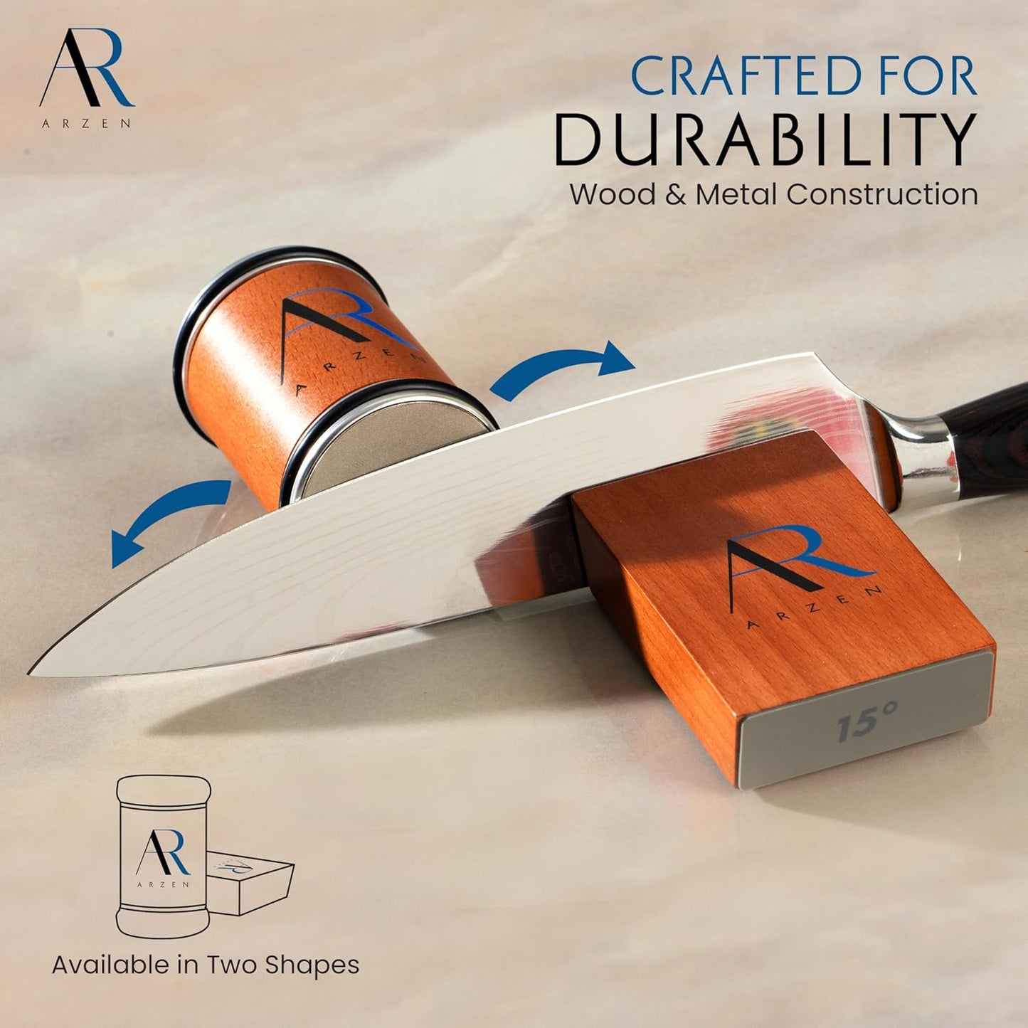 ARZEN Professional Rolling Knife Sharpener with Anti Cut Gloves – Kitchen Knife Sharpener with Magnetic 15° & 20° Angle Base, Replaceable Diamond & Ceramic Discs – Easy Knife Sharpening Tools