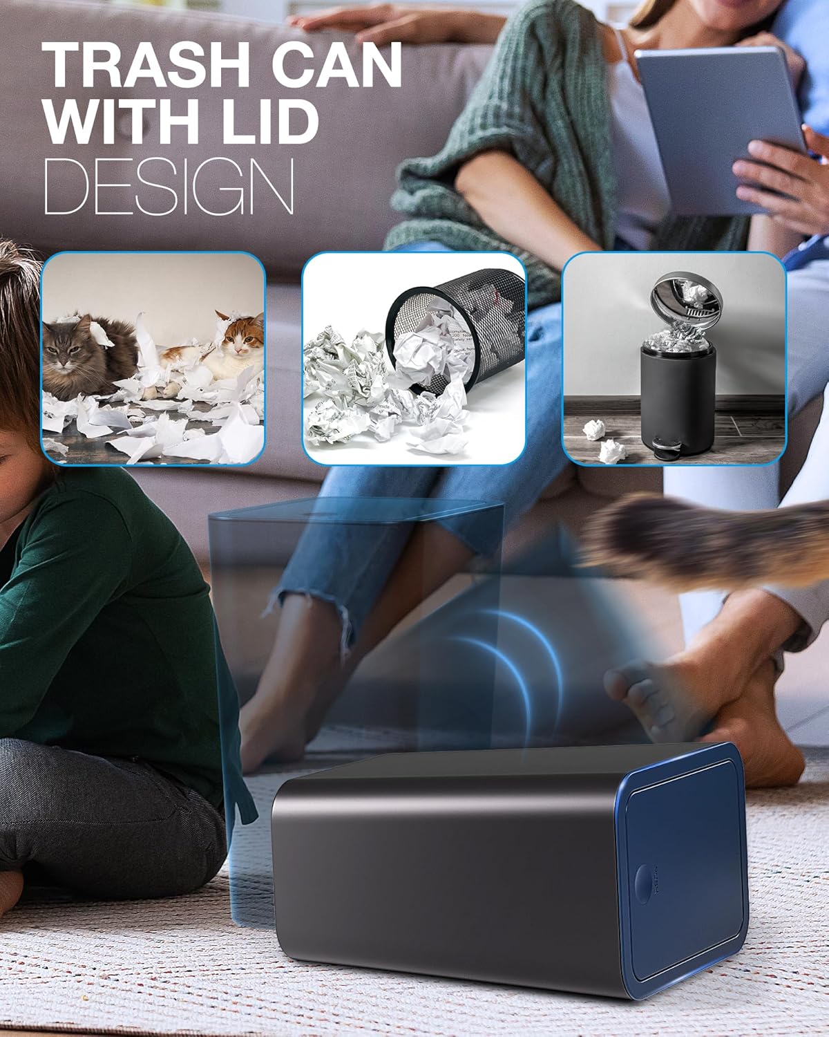 Bathroom Trash Can with Lid, 2 Pack 4 Gallons/15 Liters Garbage Can with Pop-Up Lid, Small Plastic Trash Can, Slim Trash Bin Waste Basket for Bathroom, Bedroom, Office, Living Room(Black)