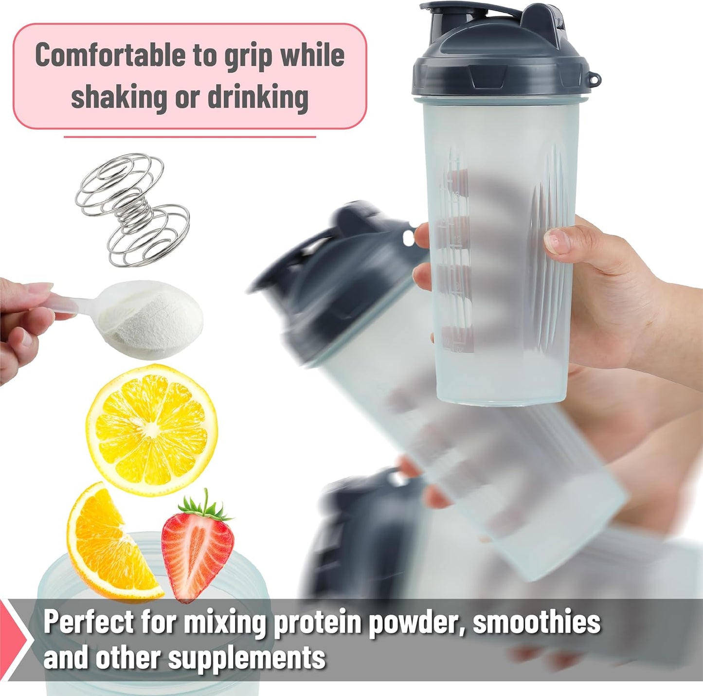 Mr. Pen- Shaker Bottles for Protein Mixes, 28 oz, 2 Pack, Clear, Protein Shaker Bottle with Wire Whisk Ball, Blender Bottle